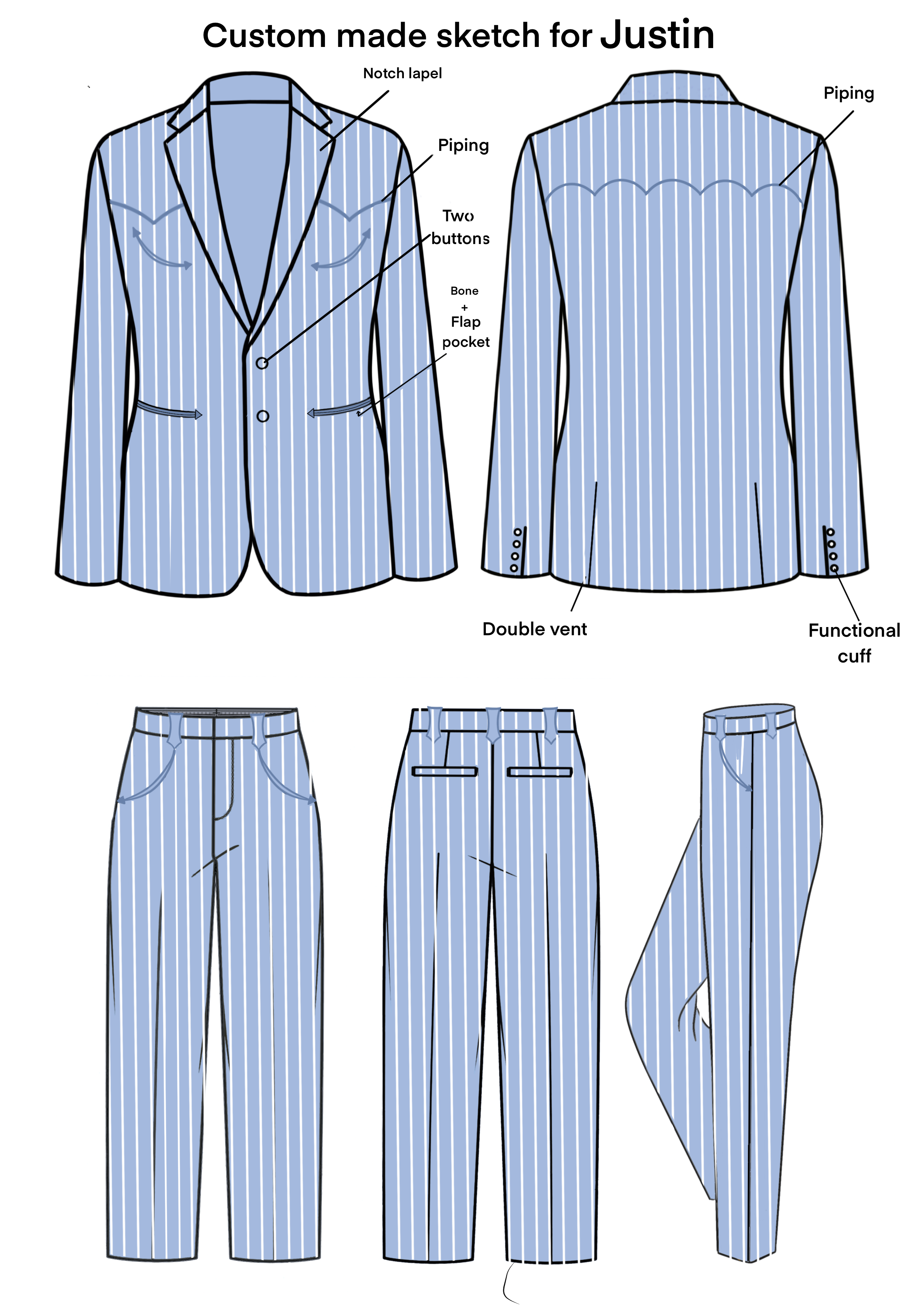 Custom made 2 Piece Pinstripe Suit for Justin Addicted Bespoken