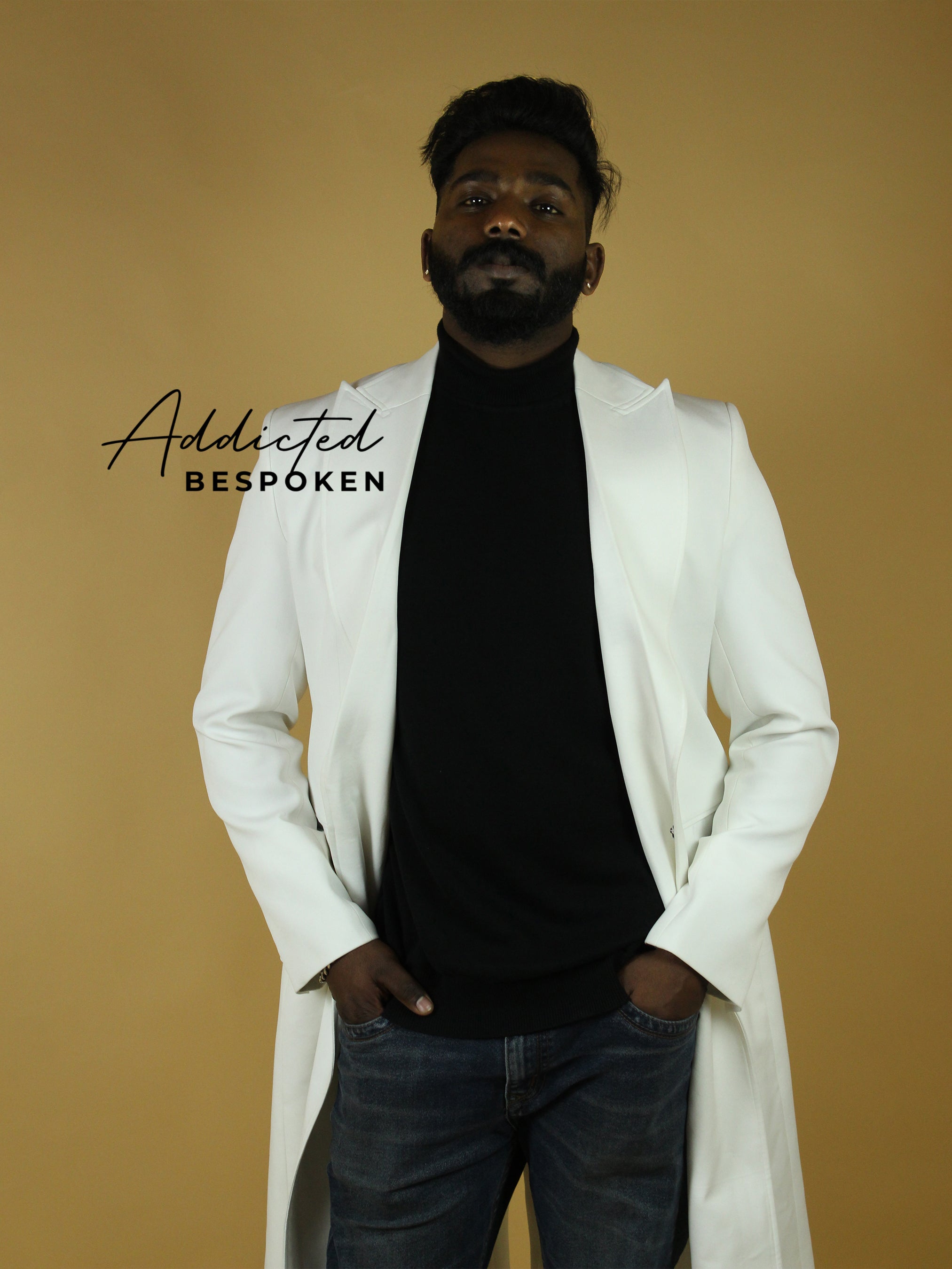 White Cotton Peak Lapel Coat Addicted Bespoken