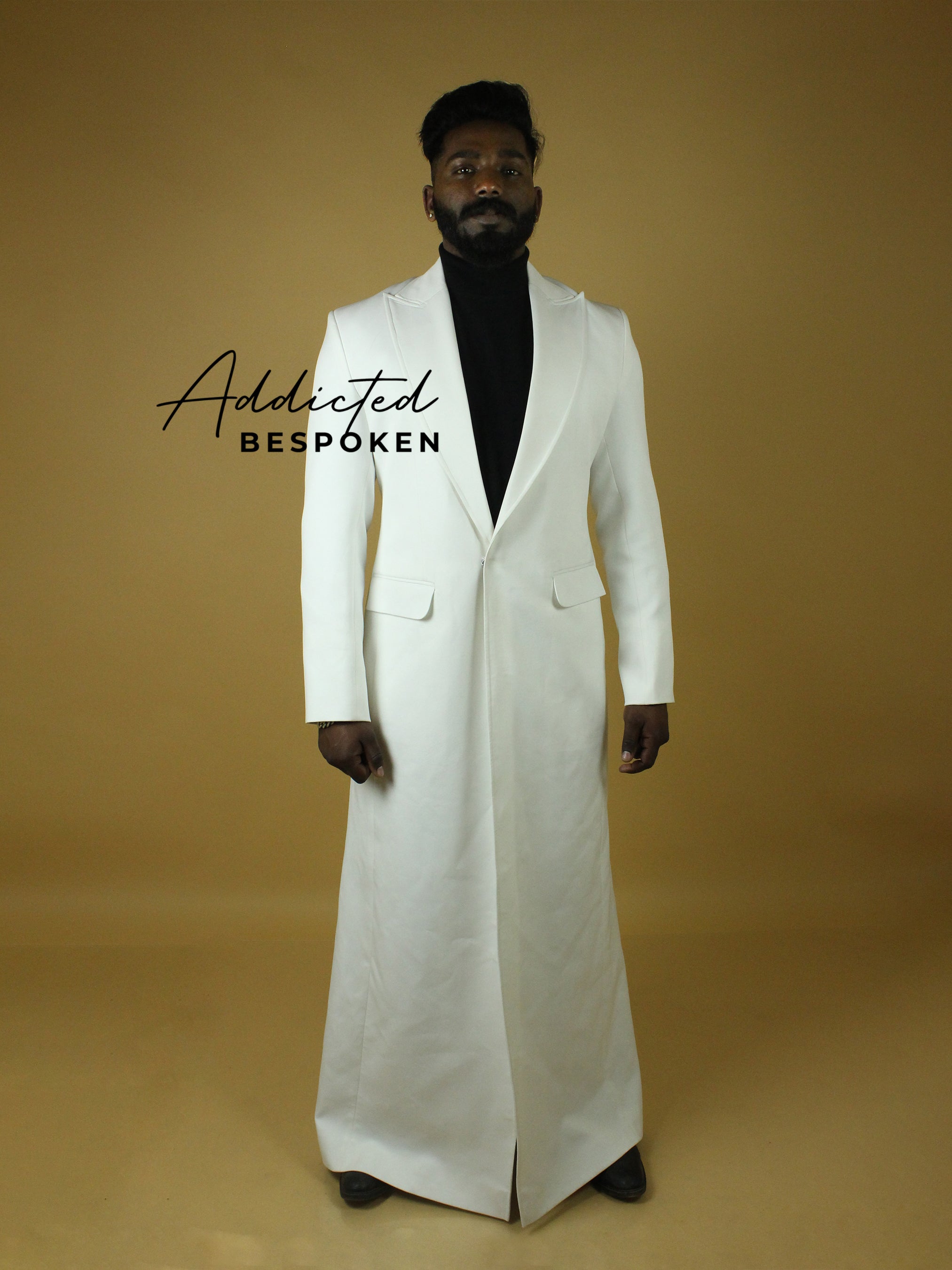 White Cotton Peak Lapel Coat Addicted Bespoken