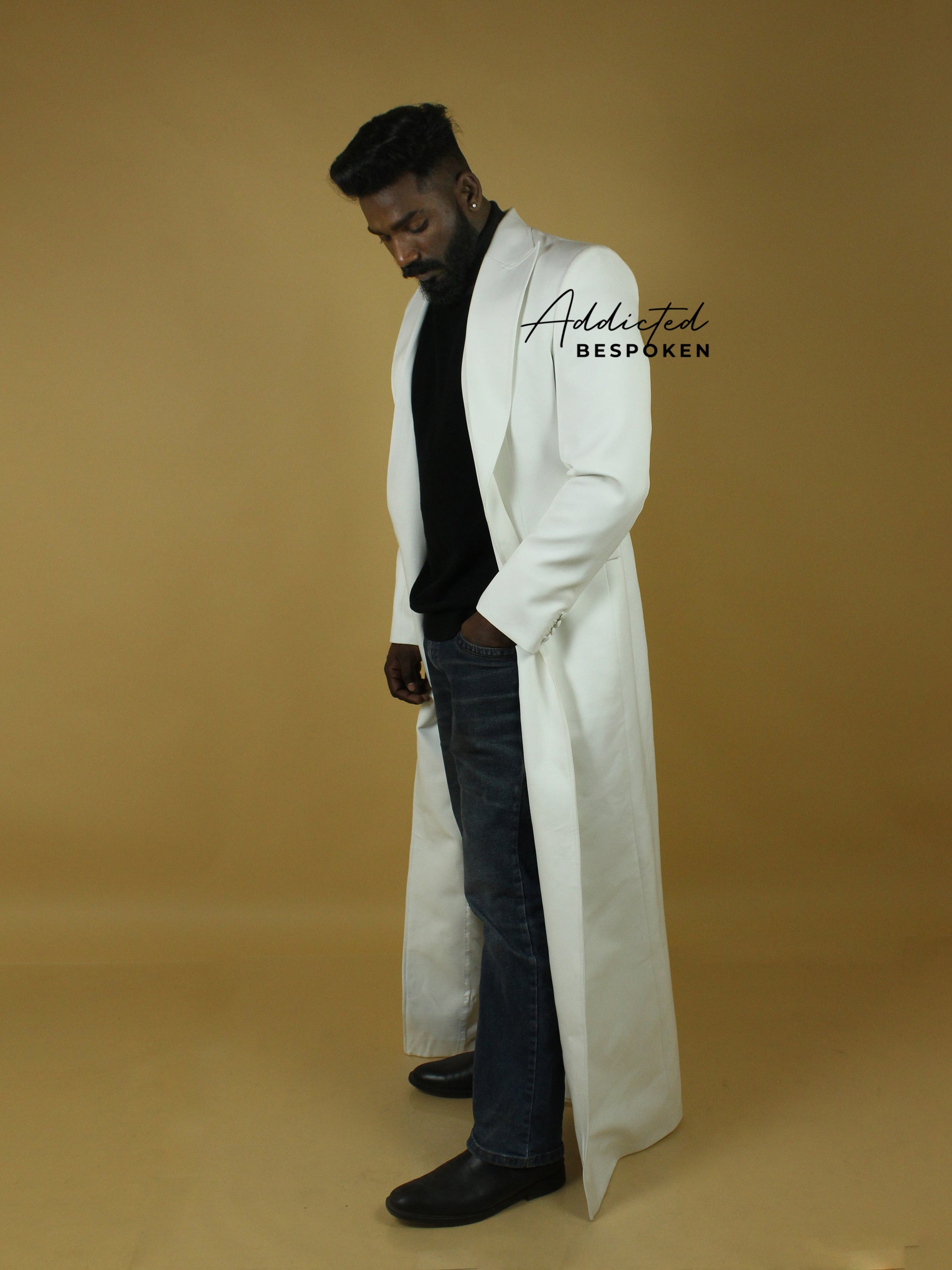 White Cotton Peak Lapel Coat Addicted Bespoken