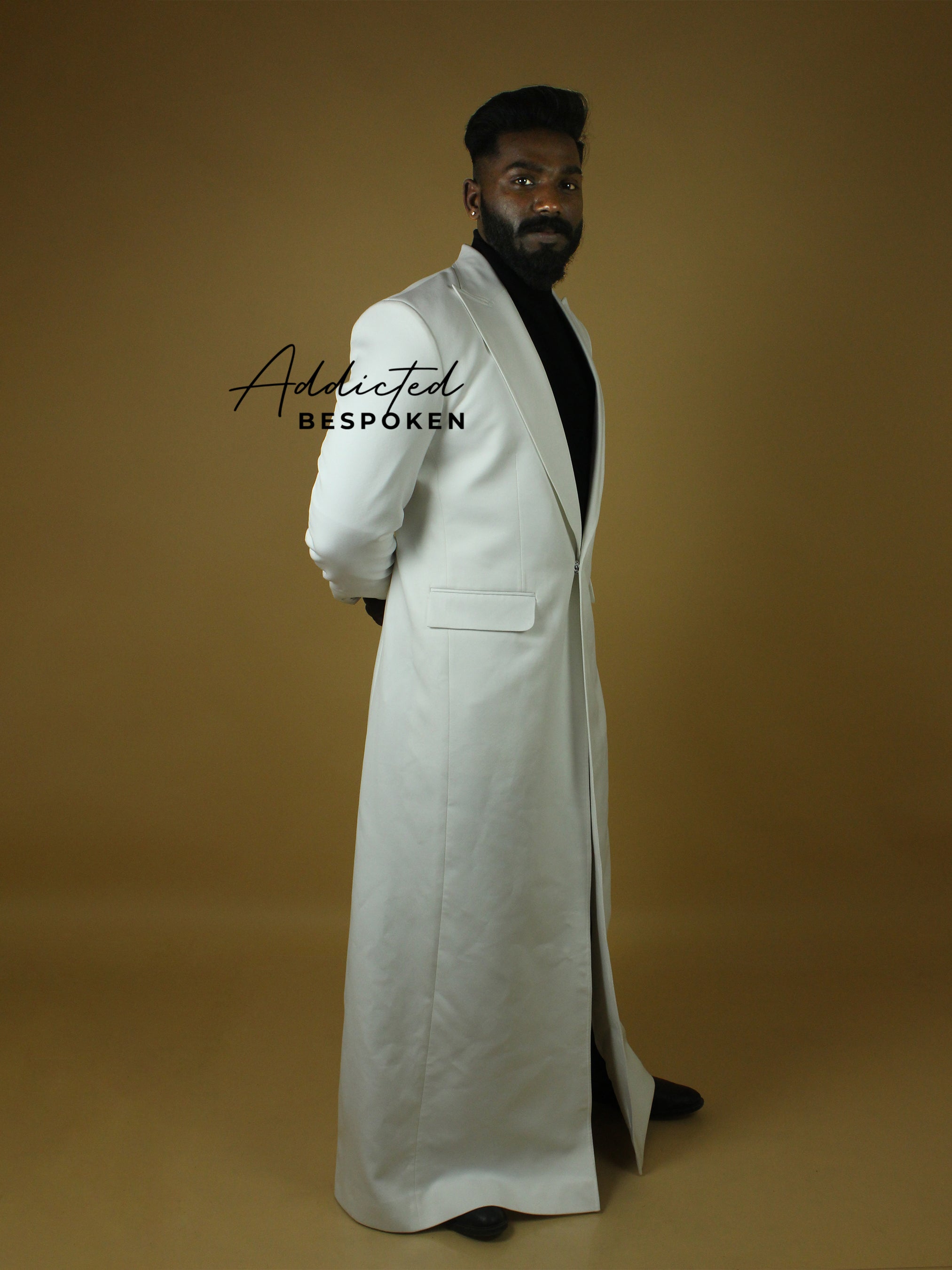 White Cotton Peak Lapel Coat Addicted Bespoken