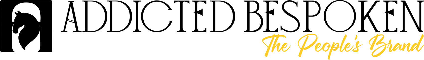 Addicted Bespoken logo with a knight head icon and tagline ‘The People’s Brand’ in yellow script on a transparent background