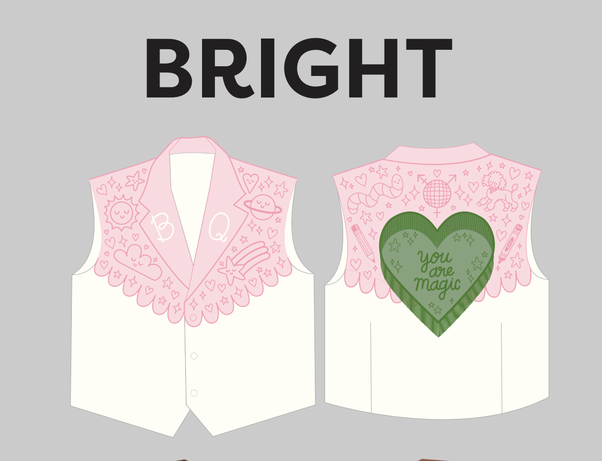 Custom Mae Embroidered Vests and Pants for Bright and Q