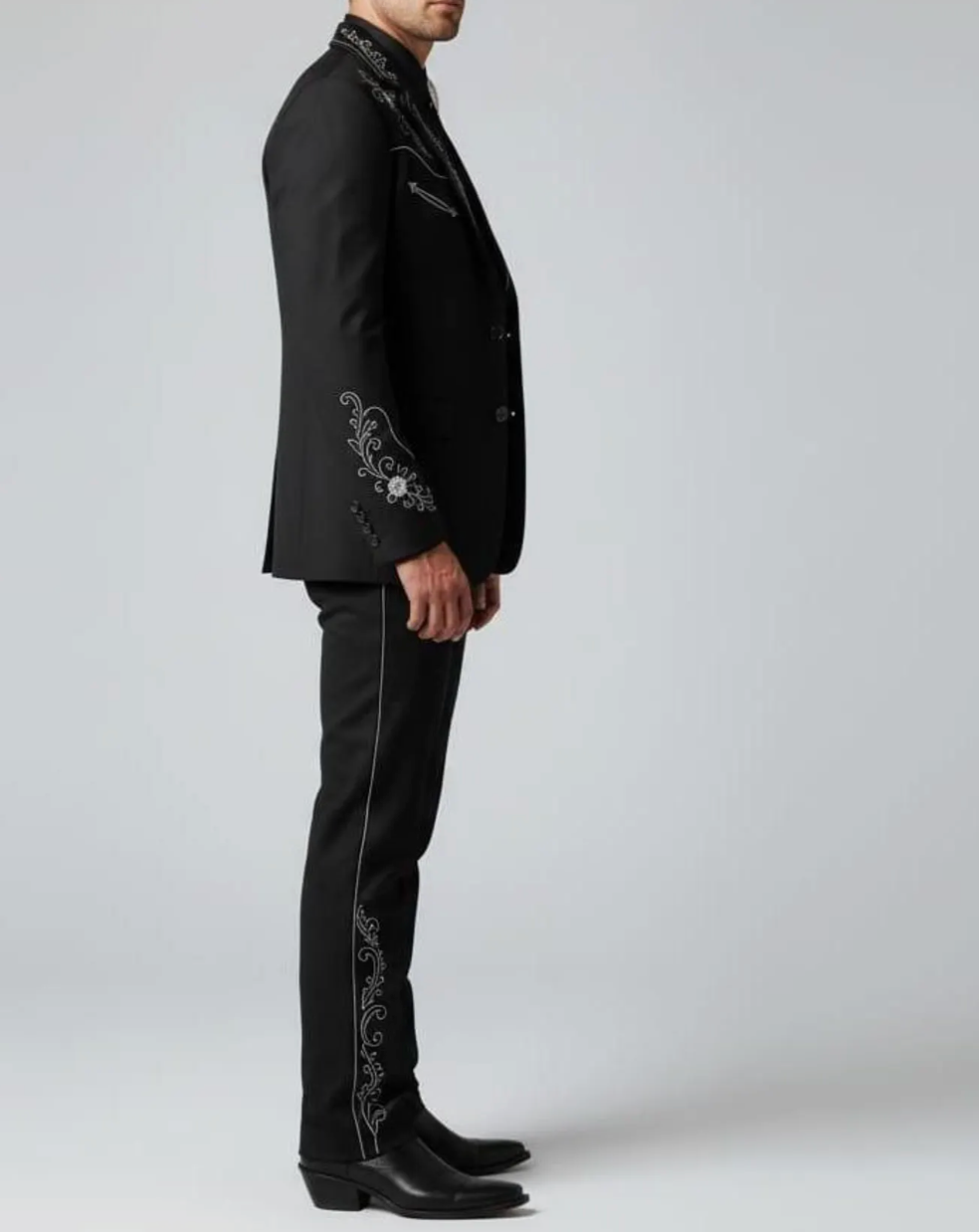 Custom Made Black 2 Piece Embroidered Suit with Expedited Shipping Addicted Bespoken