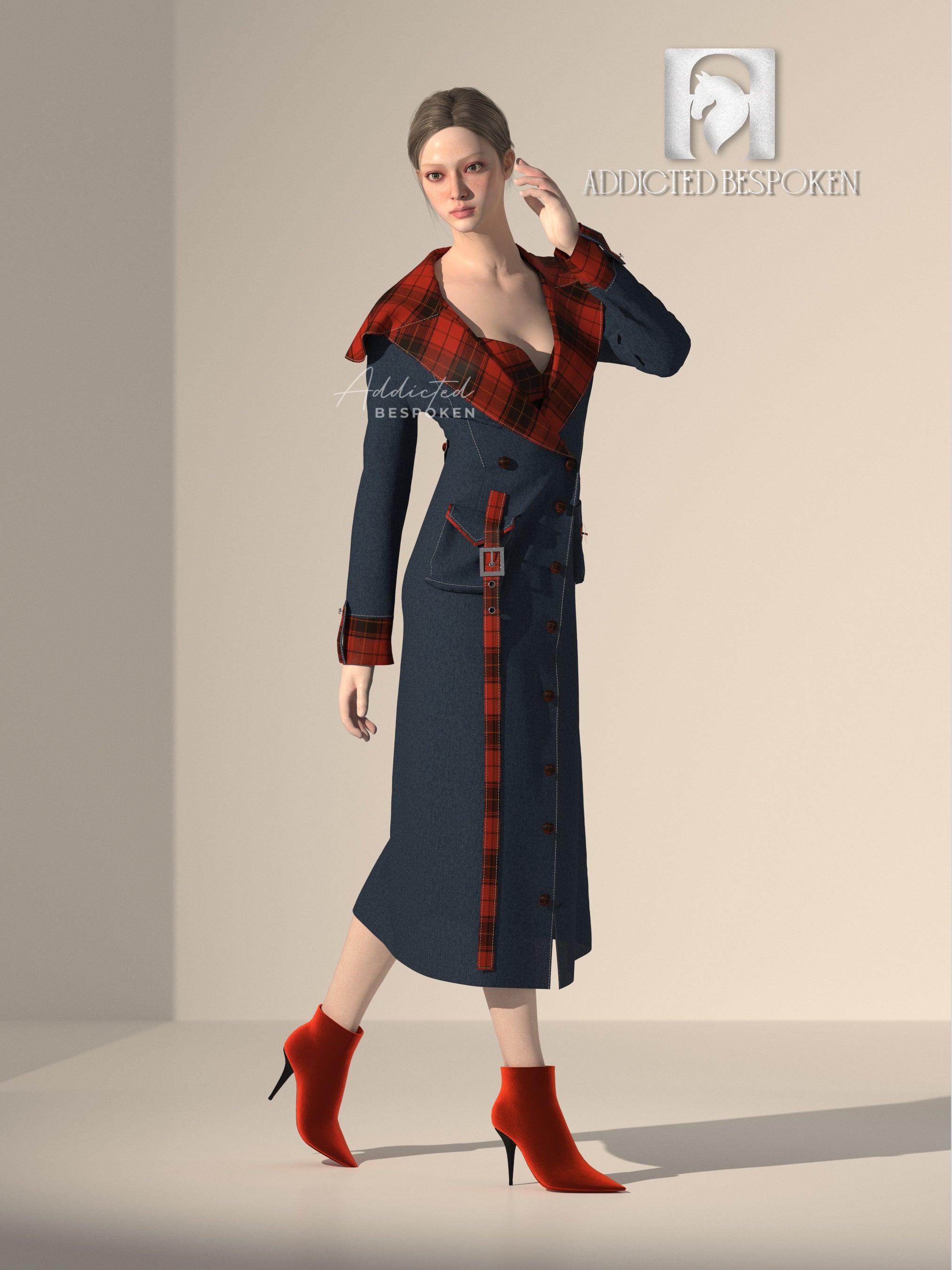 Winter Denim Long Coat with Belts & Cargo Pockets