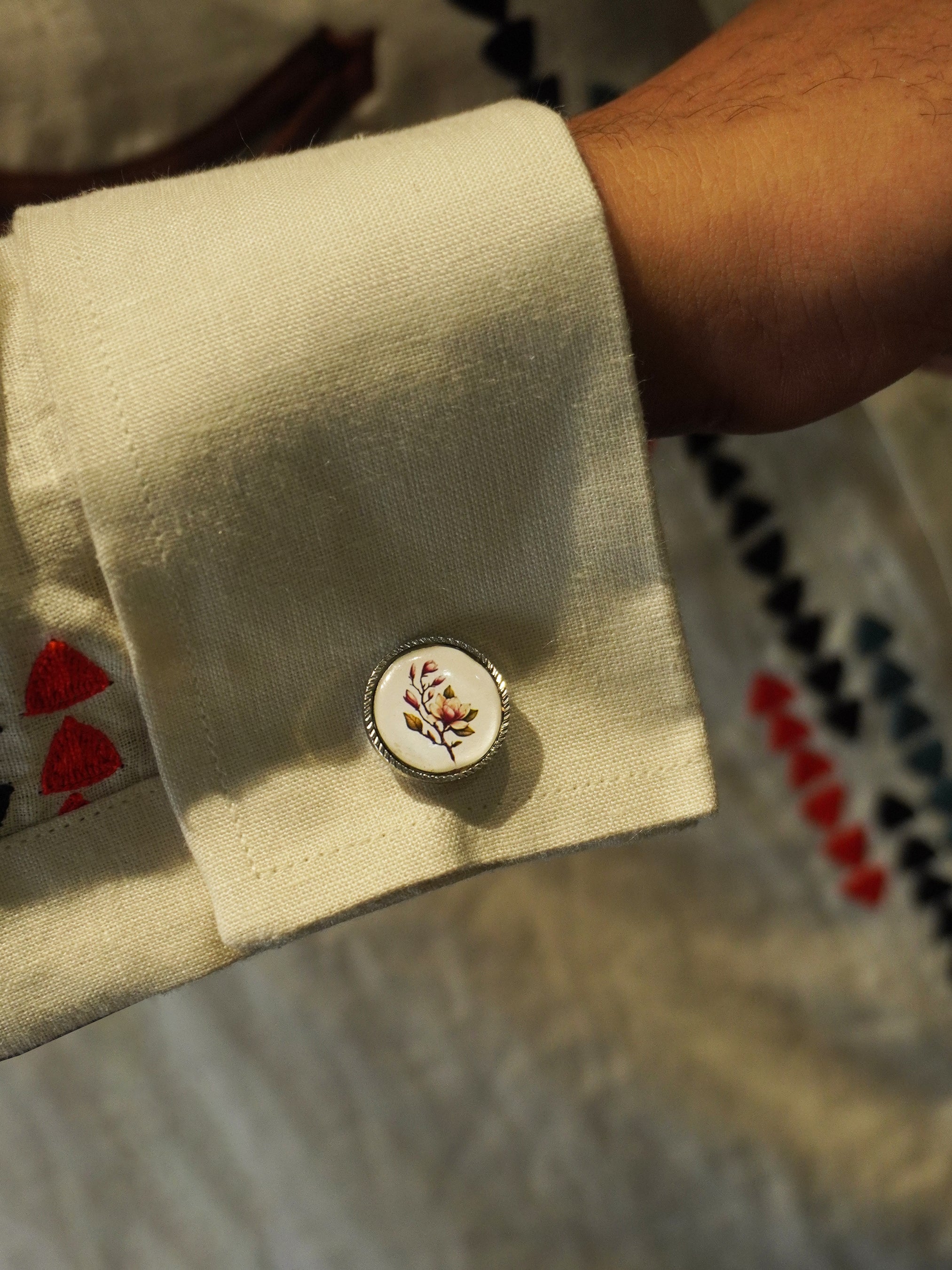 Hand-Painted Floral Cufflinks