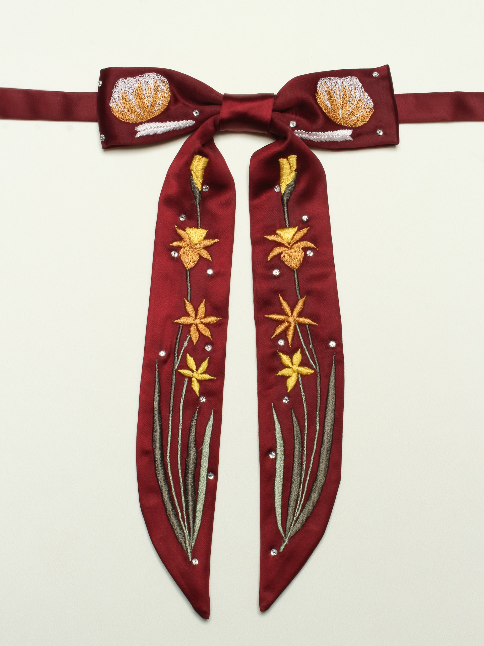Floral Embroidery String Bow Tie