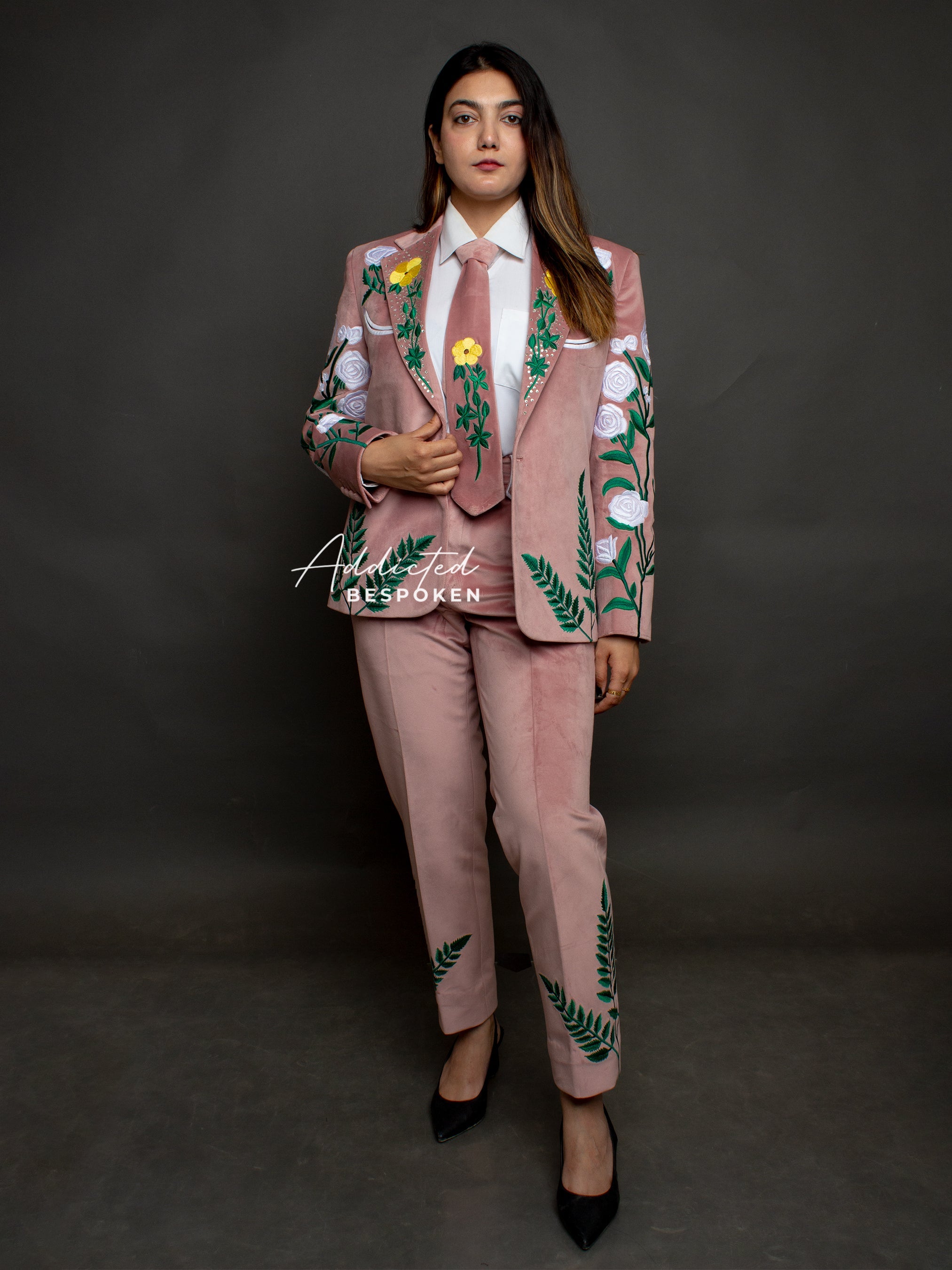 Dusty Rose Floral Embroidered Suit | Addicted Bespoken Customized 2 Piece Suit / Velvet / Emerald Dusty Rose Floral Embroidered Suit | Addicted Bespoken Customized 2 Piece Suit / Velvet / Emerald