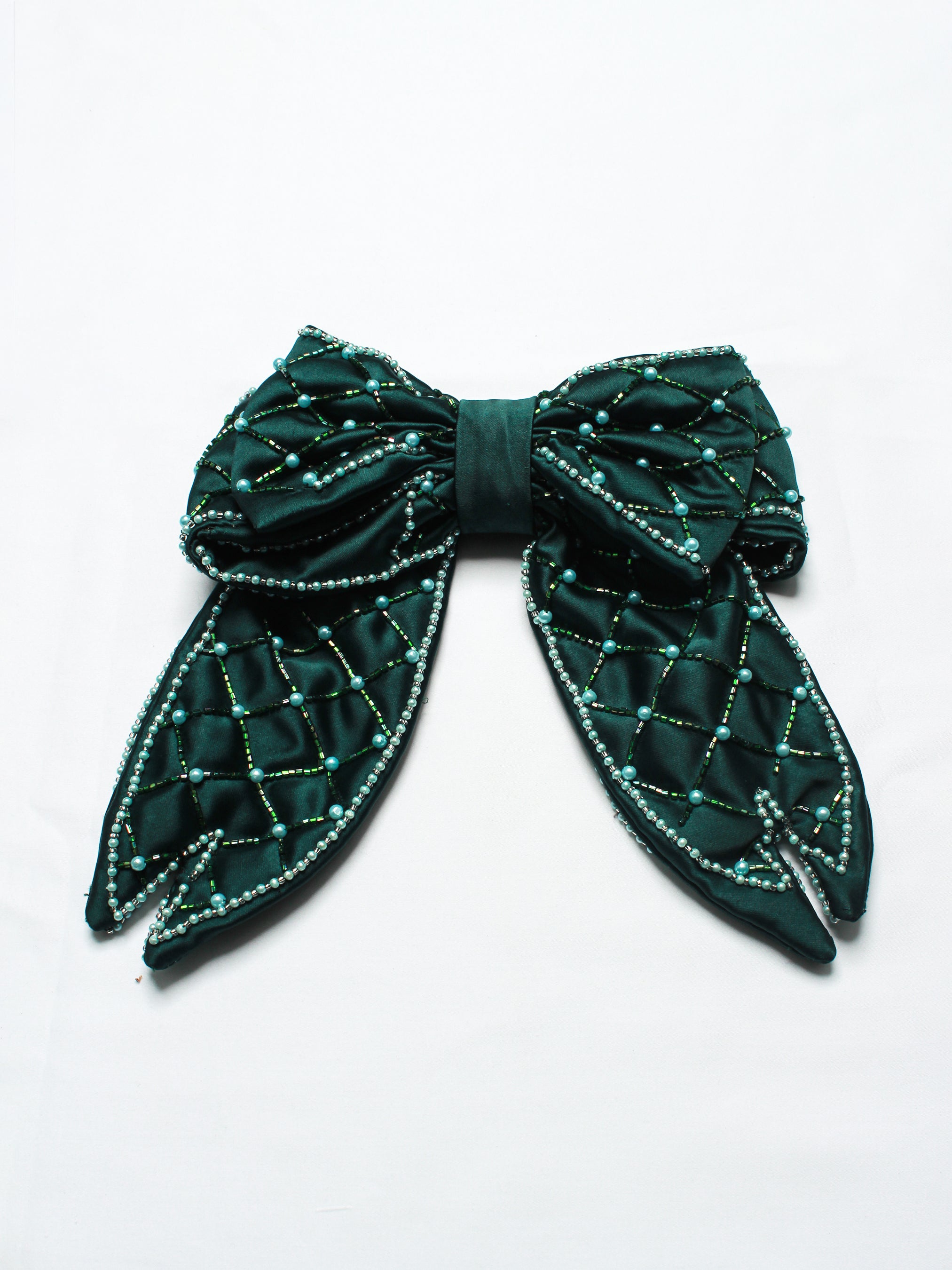 Emerald Luxe Beaded Hair Bow Clip
