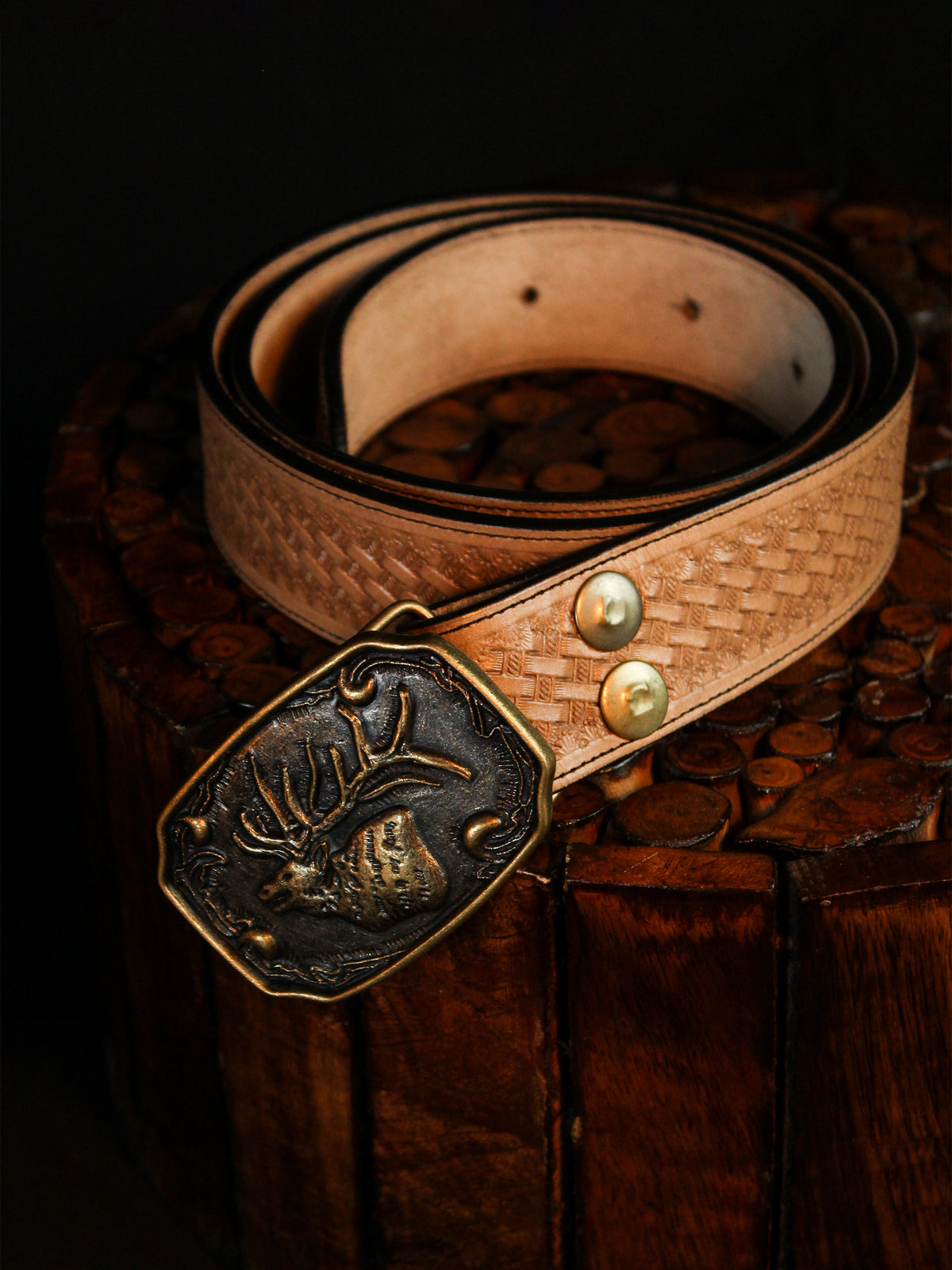 Vintage Brown Leather Woven Belt with Gold Buckle Brown Leather Woven Belt | Turnbull & Asser – Turnbull  main image 3