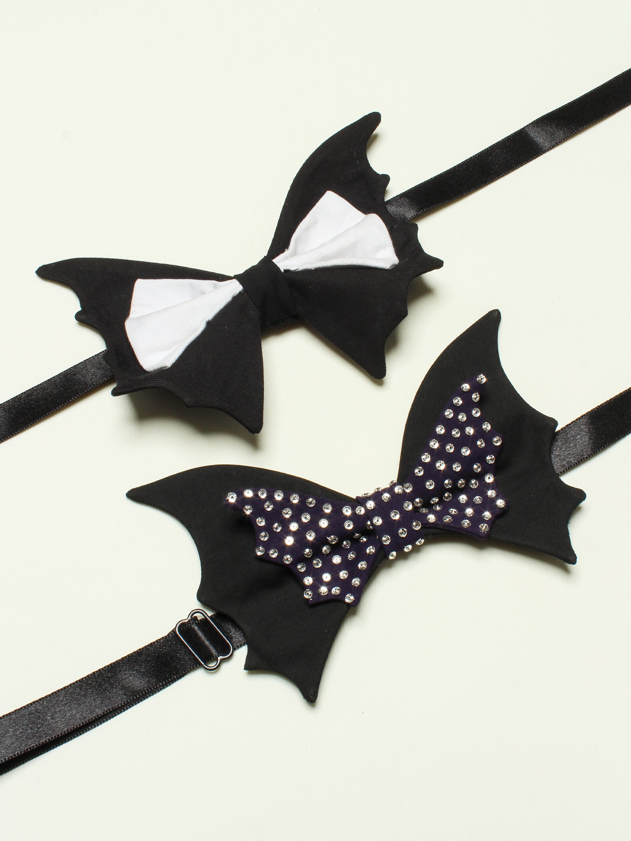 Two-Tone Plain & Rhinestone Bat-Inspired Bow Combo