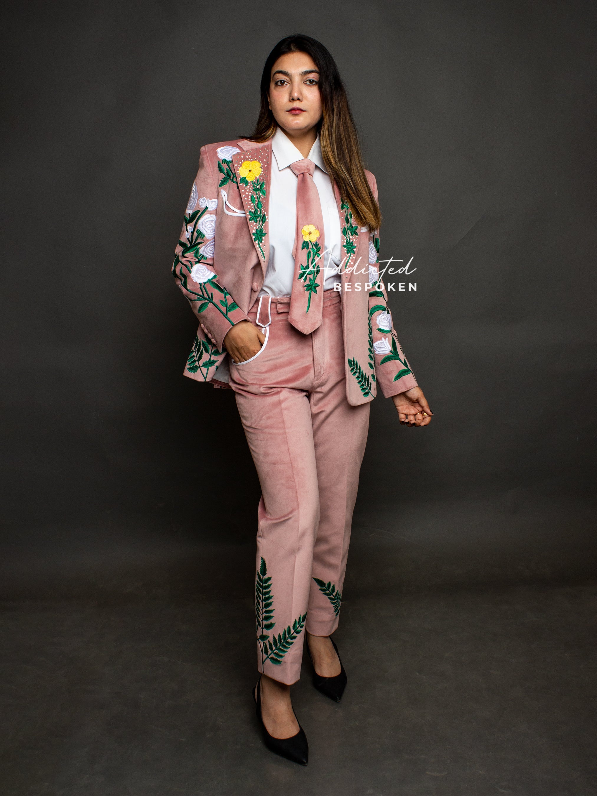 Dusty Rose Floral Embroidered Suit Addicted Bespoken