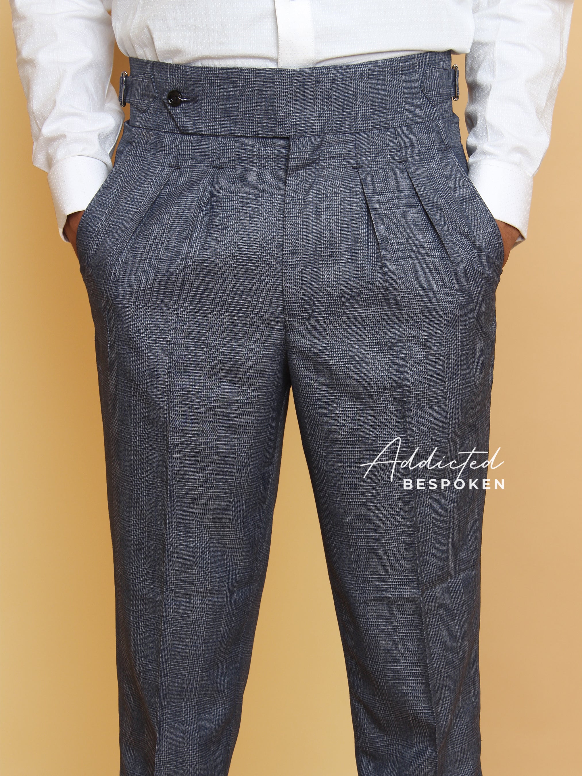Grey double-buckle Gurkha pants with high-waist design