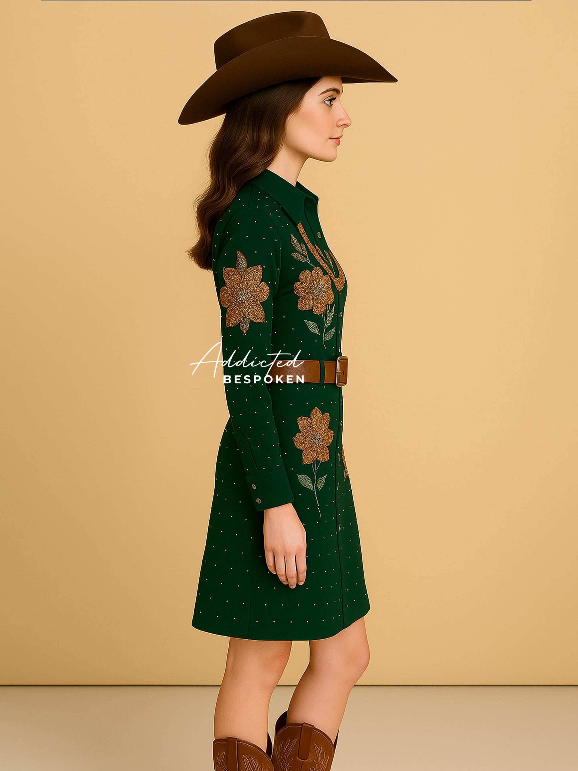 Rustic Bloom Rhinestone-Adorned Shirtskirt