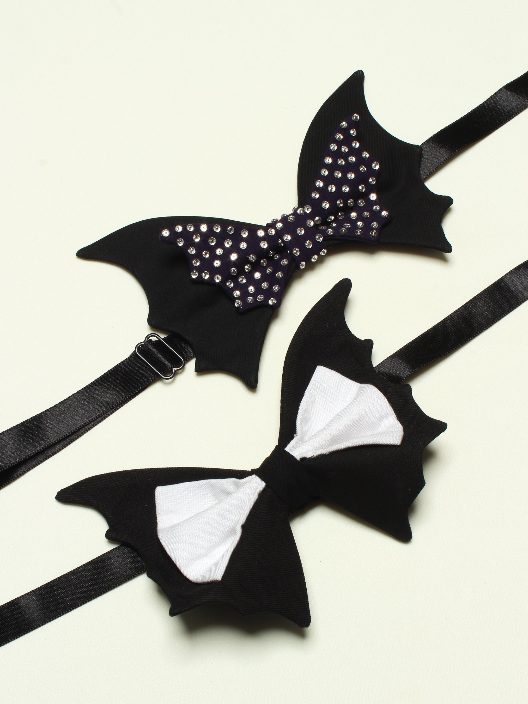 Two-Tone Plain & Rhinestone Bat-Inspired Bow Combo