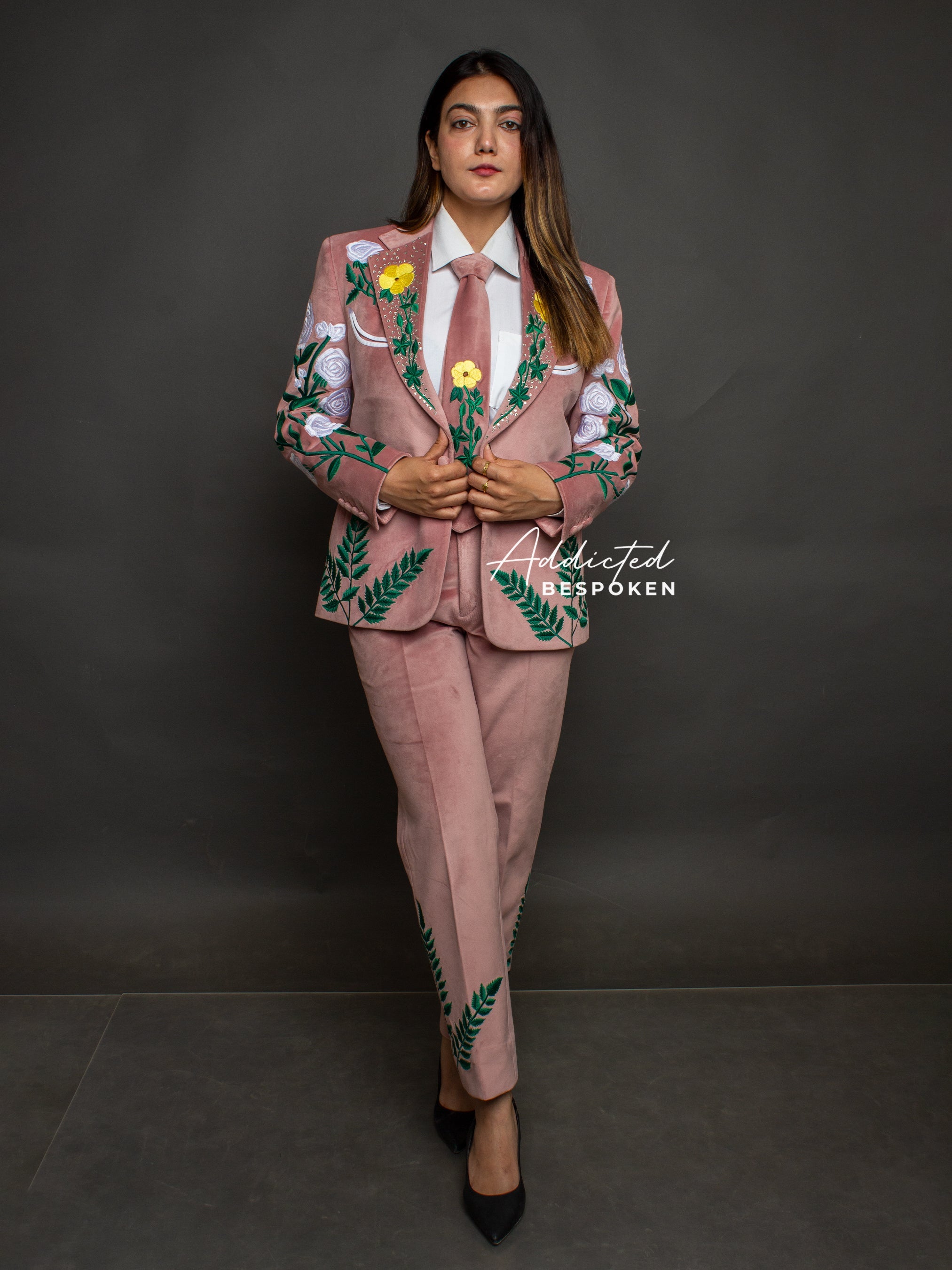 Dusty Rose Floral Embroidered Suit Addicted Bespoken