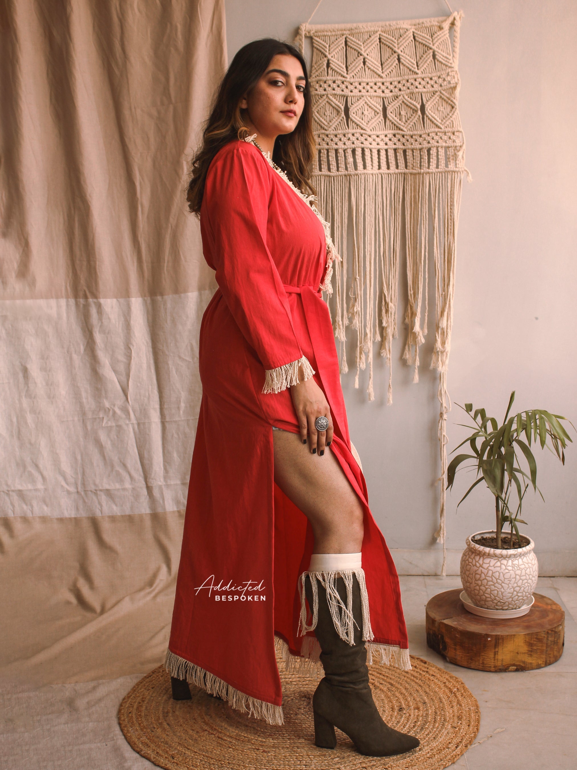 long sleeve boho wrap dress Long Sleeve Wrap Dress/boho Wrap Dress/fringe Gypsy Dress/tribal Kimono Dress/off White