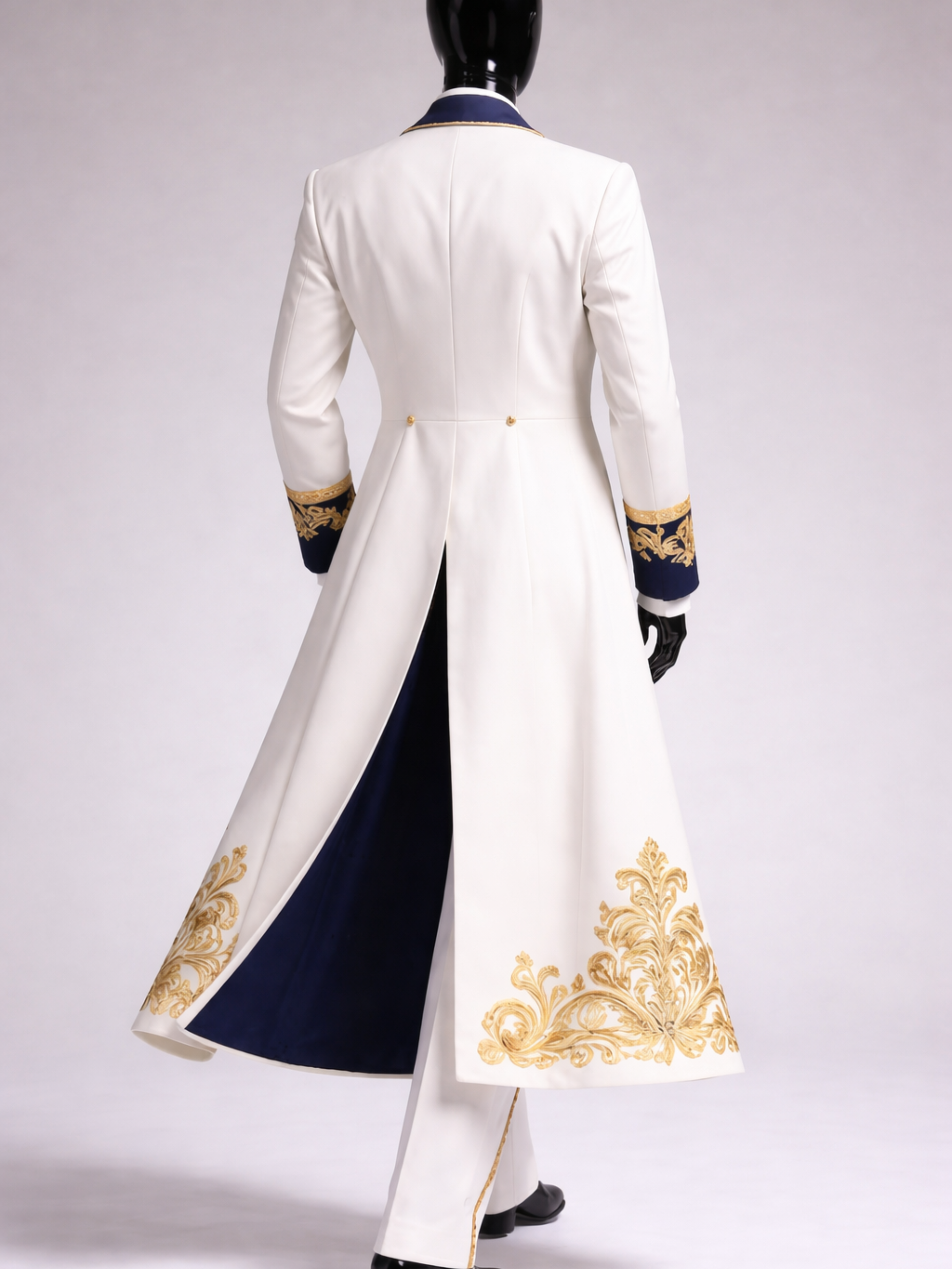 Regal White Embroidered Long coat Suit Addicted Bespoken
