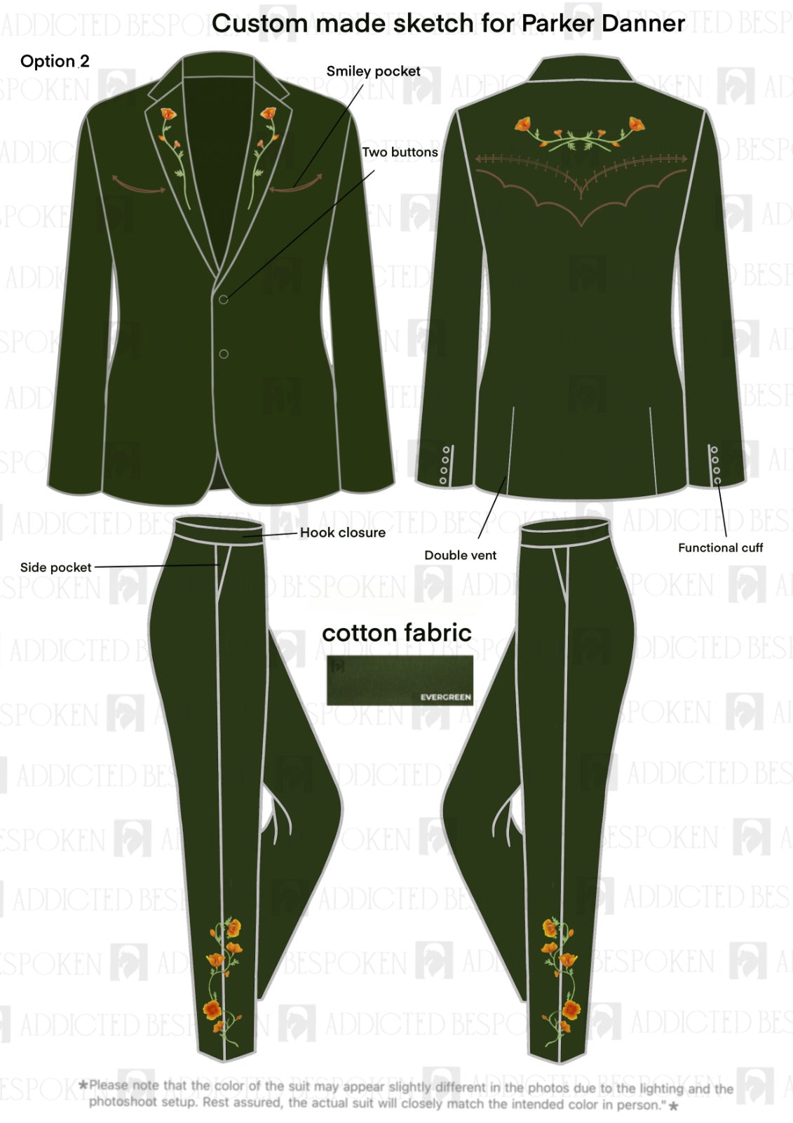Custom Made 2 Piece Embroidered Suit for Parker (Light Green Stem) Addicted Bespoken