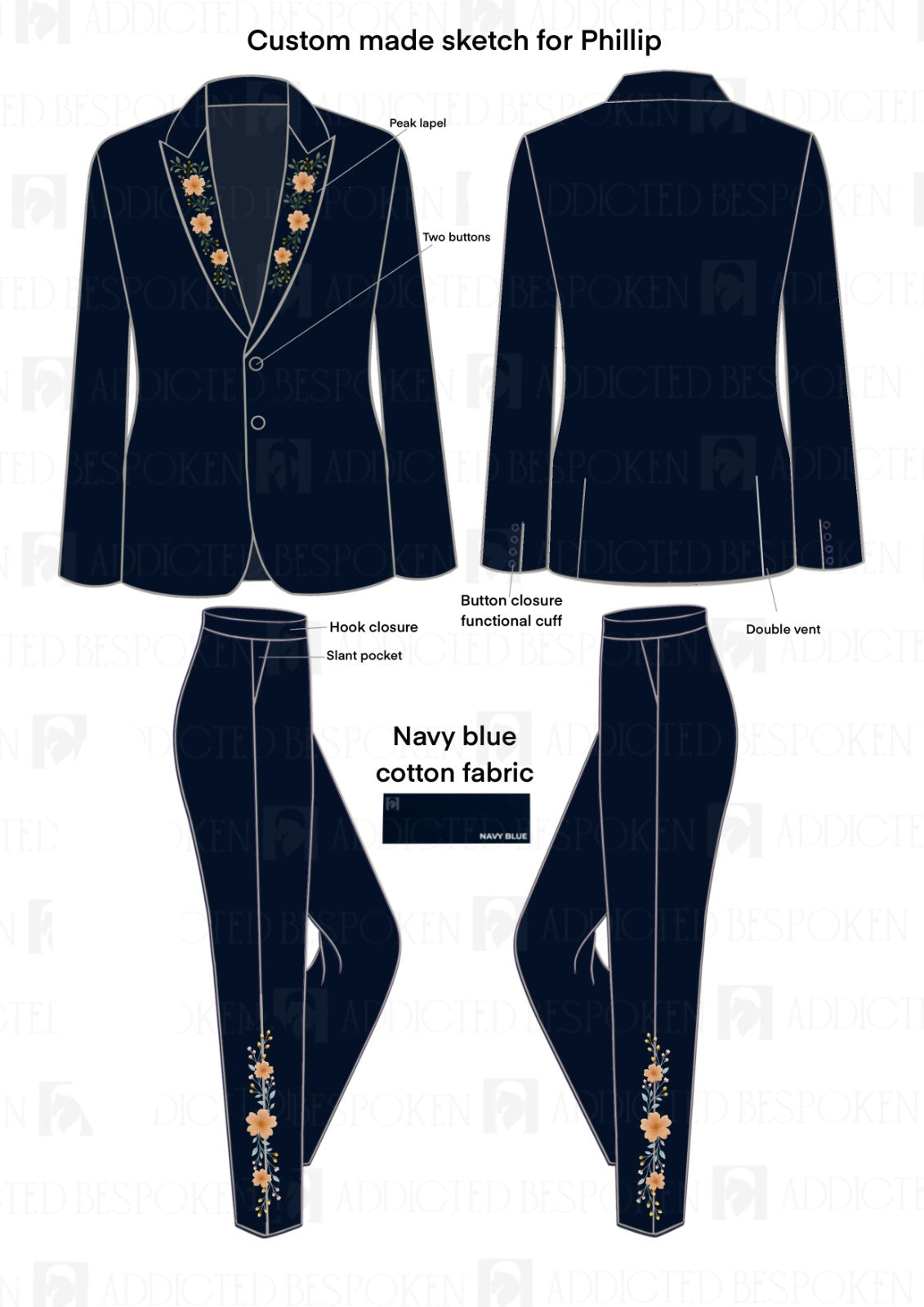 Custom Made 2 Piece Suit for Phillip (50% Payment) Addicted Bespoken