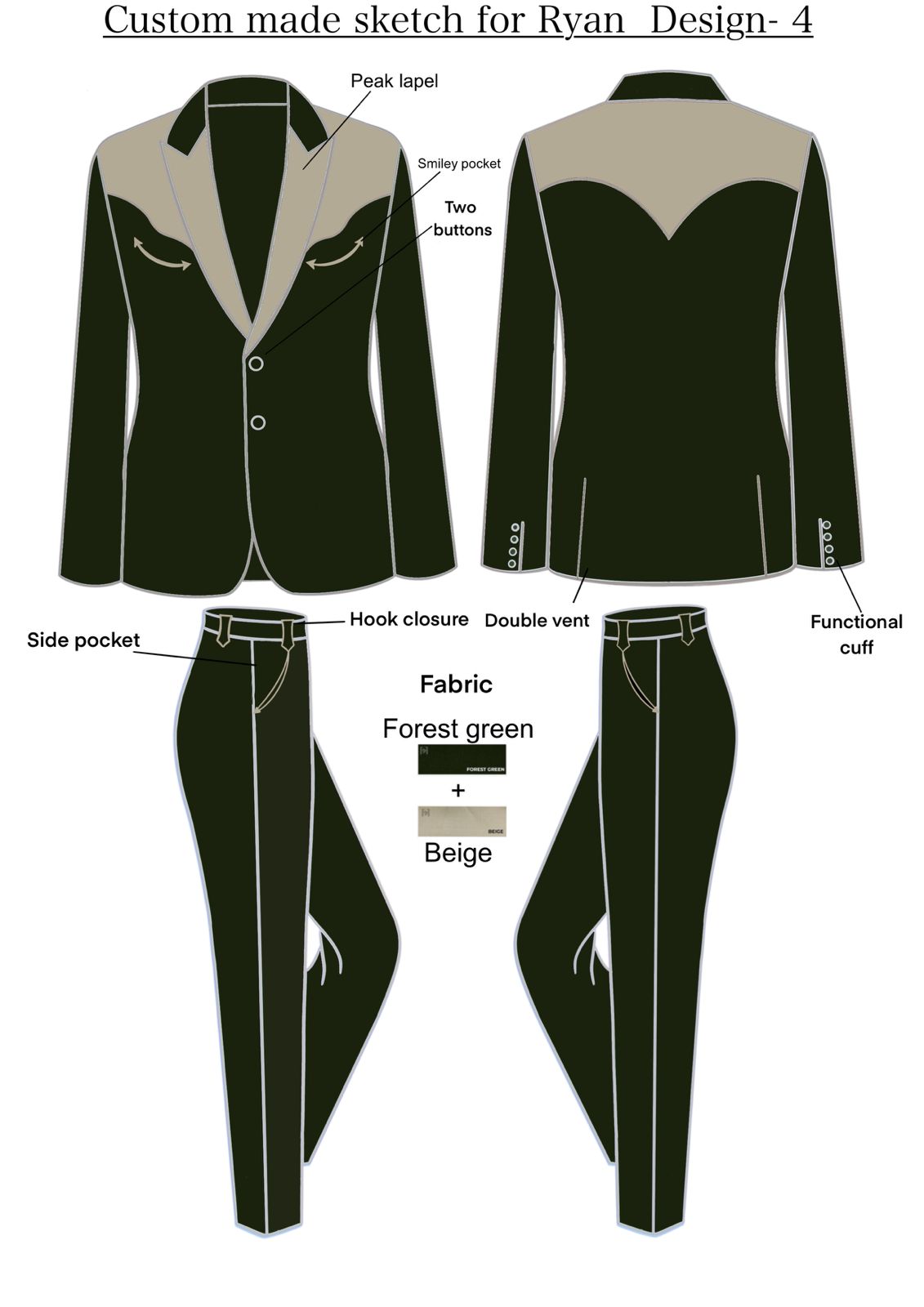 Custom Made 3 Piece Suit (Forest Green with Beige)- 50% Payment Addicted Bespoken