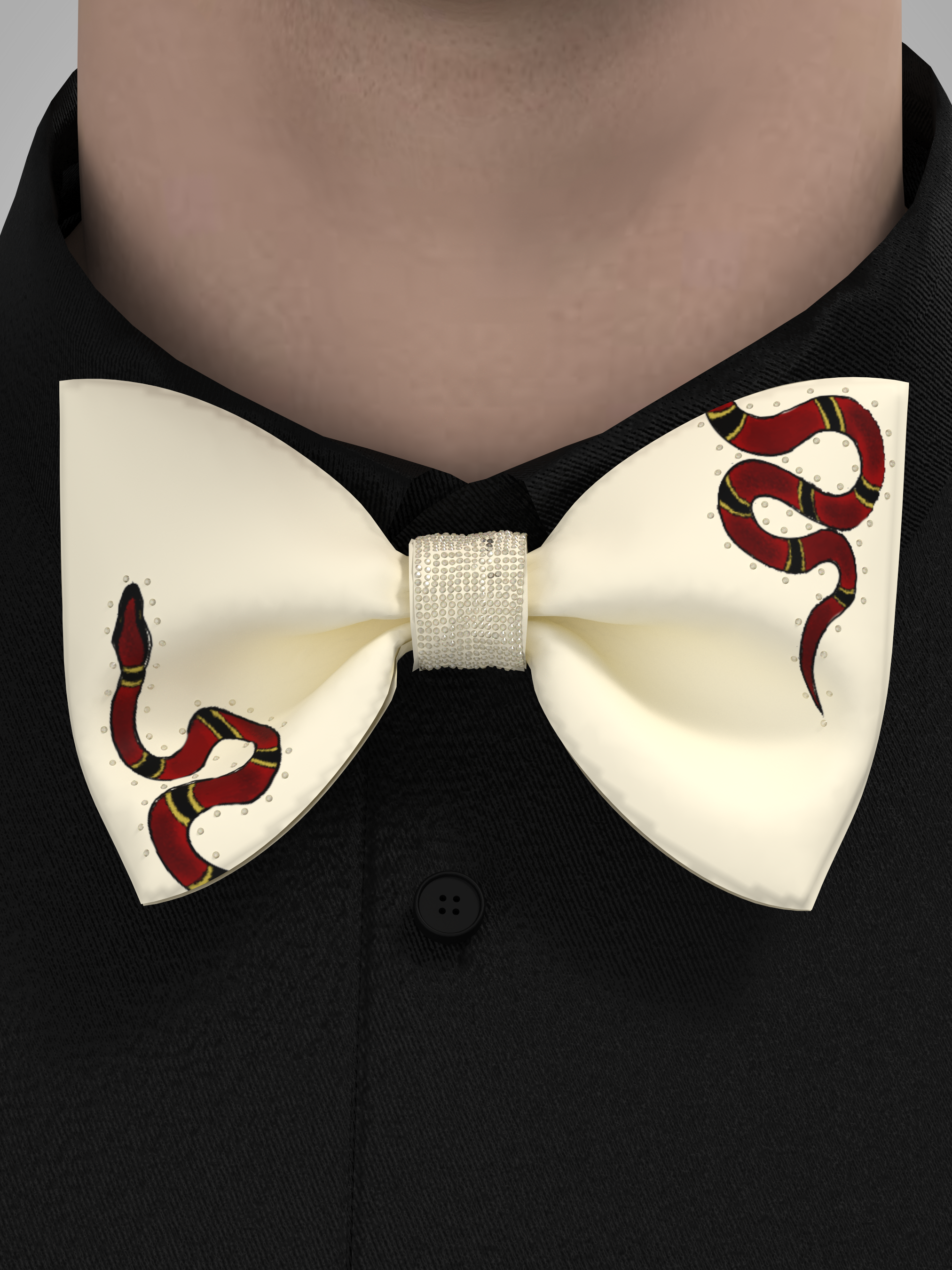 Elegant Ivory Bow Tie with Serpent Embroidery