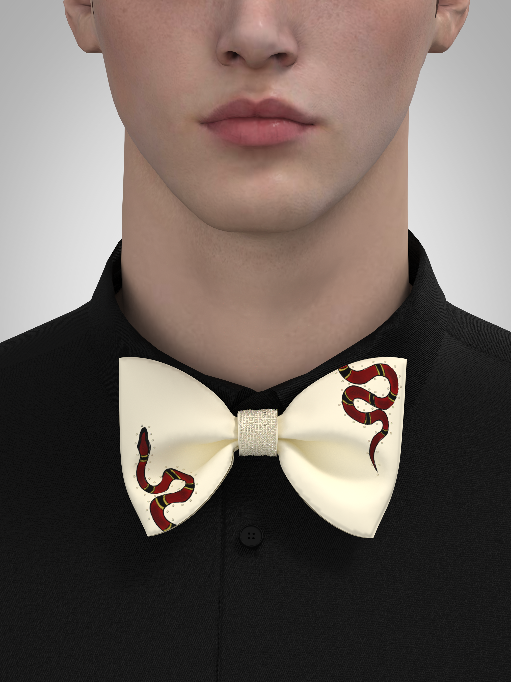 Elegant Ivory Bow Tie with Serpent Embroidery