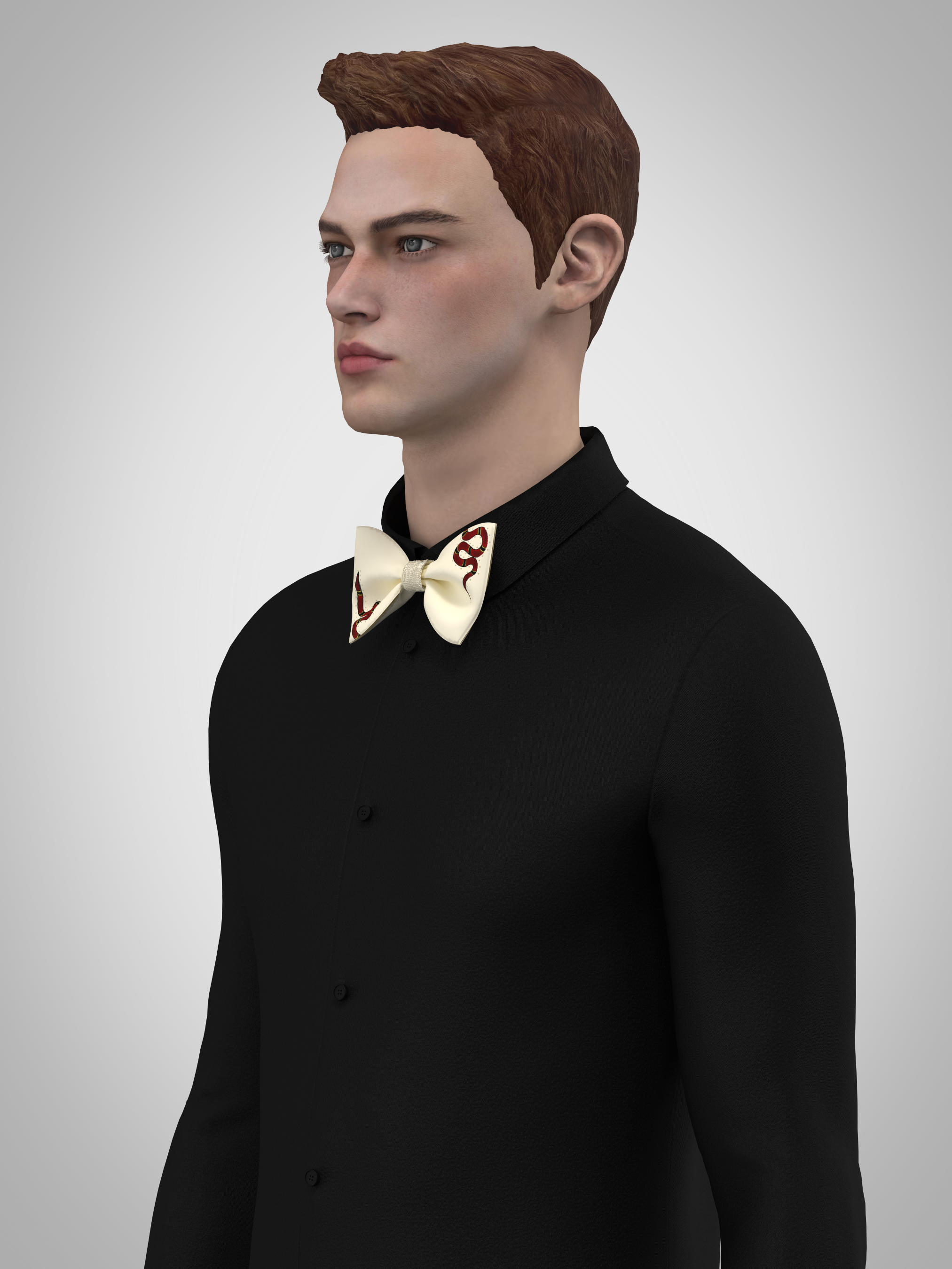 Elegant Ivory Bow Tie with Serpent Embroidery