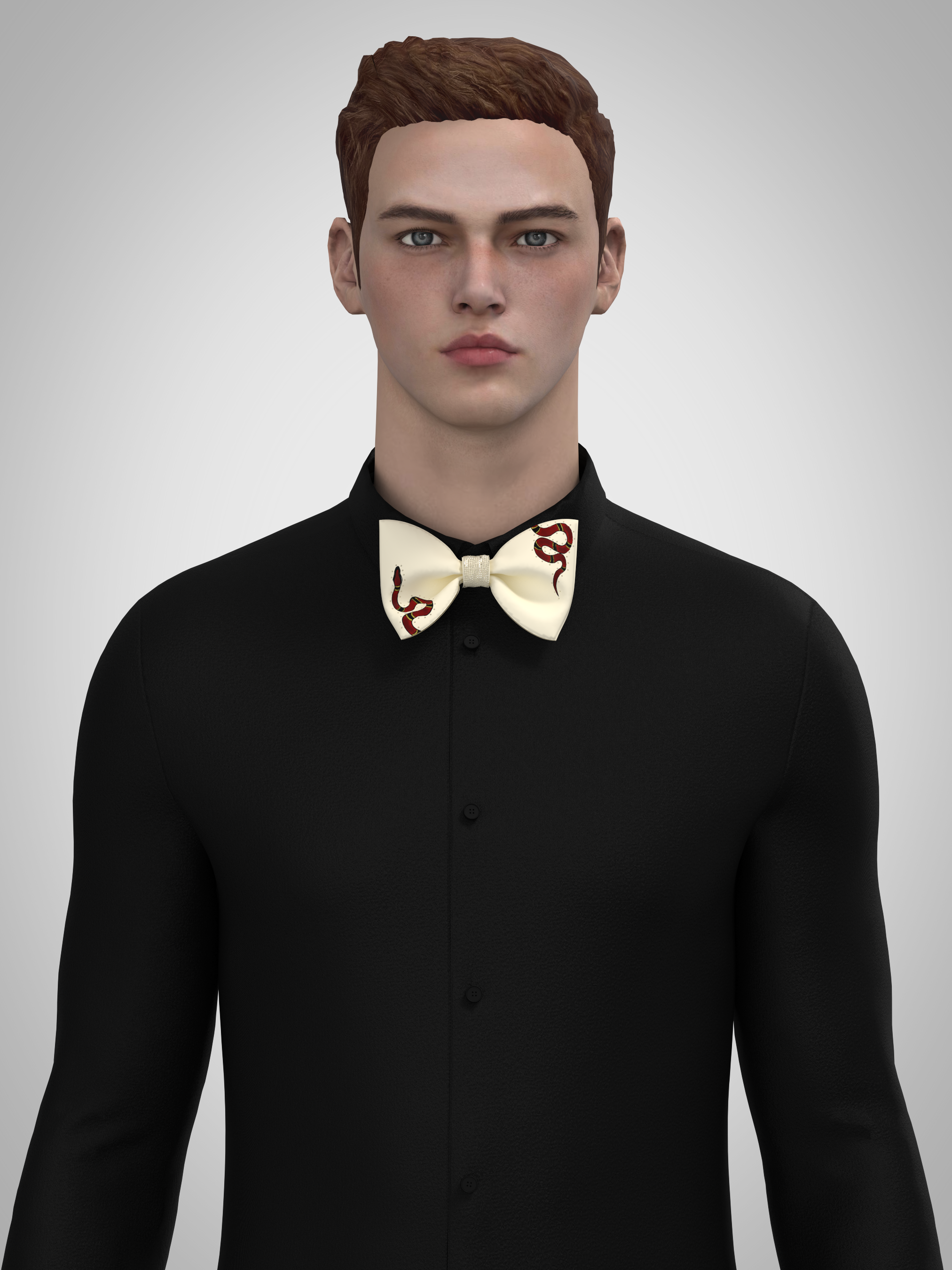 Elegant Ivory Bow Tie with Serpent Embroidery
