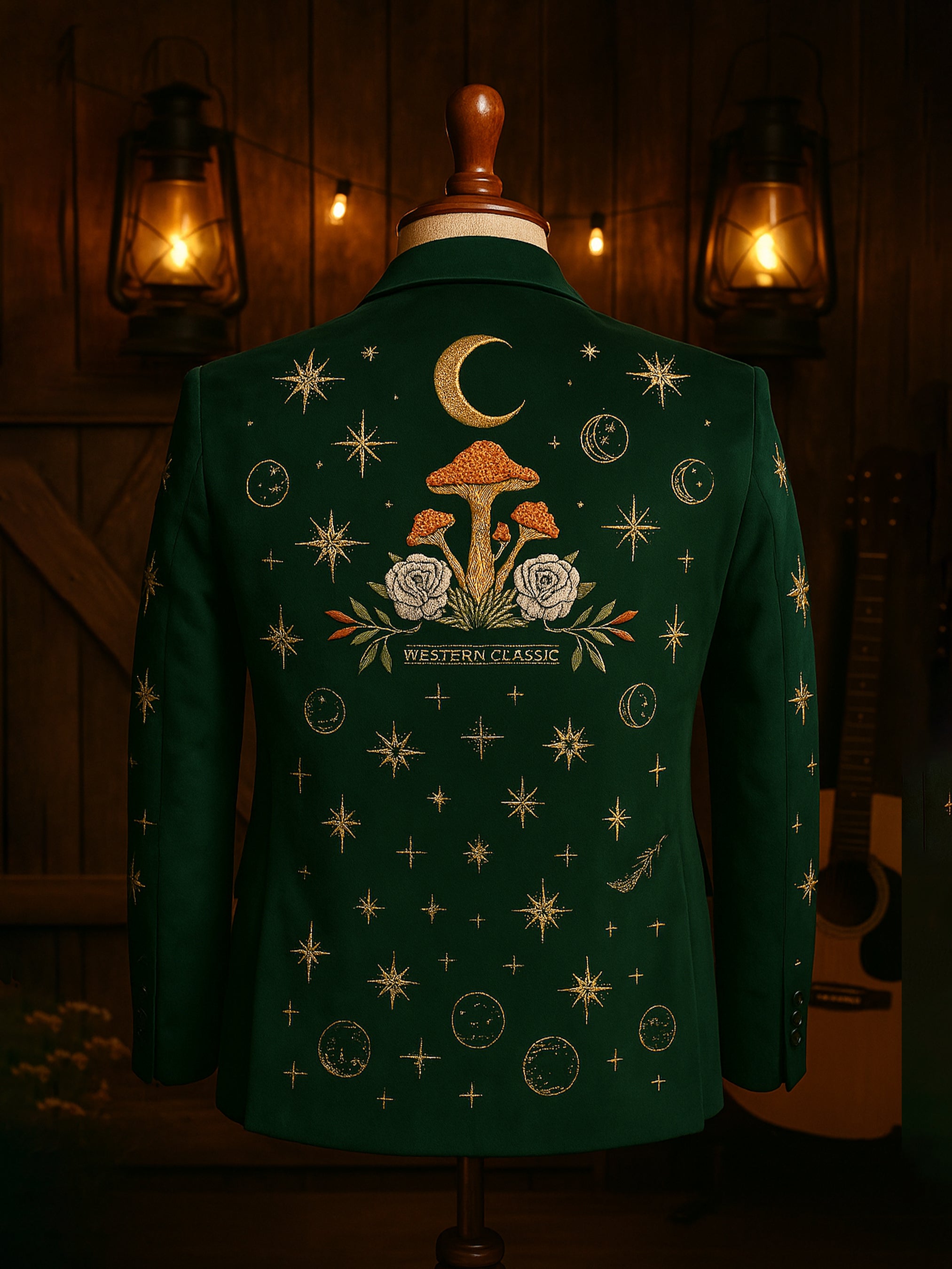 Back- view of a Green Embroidered Blazer