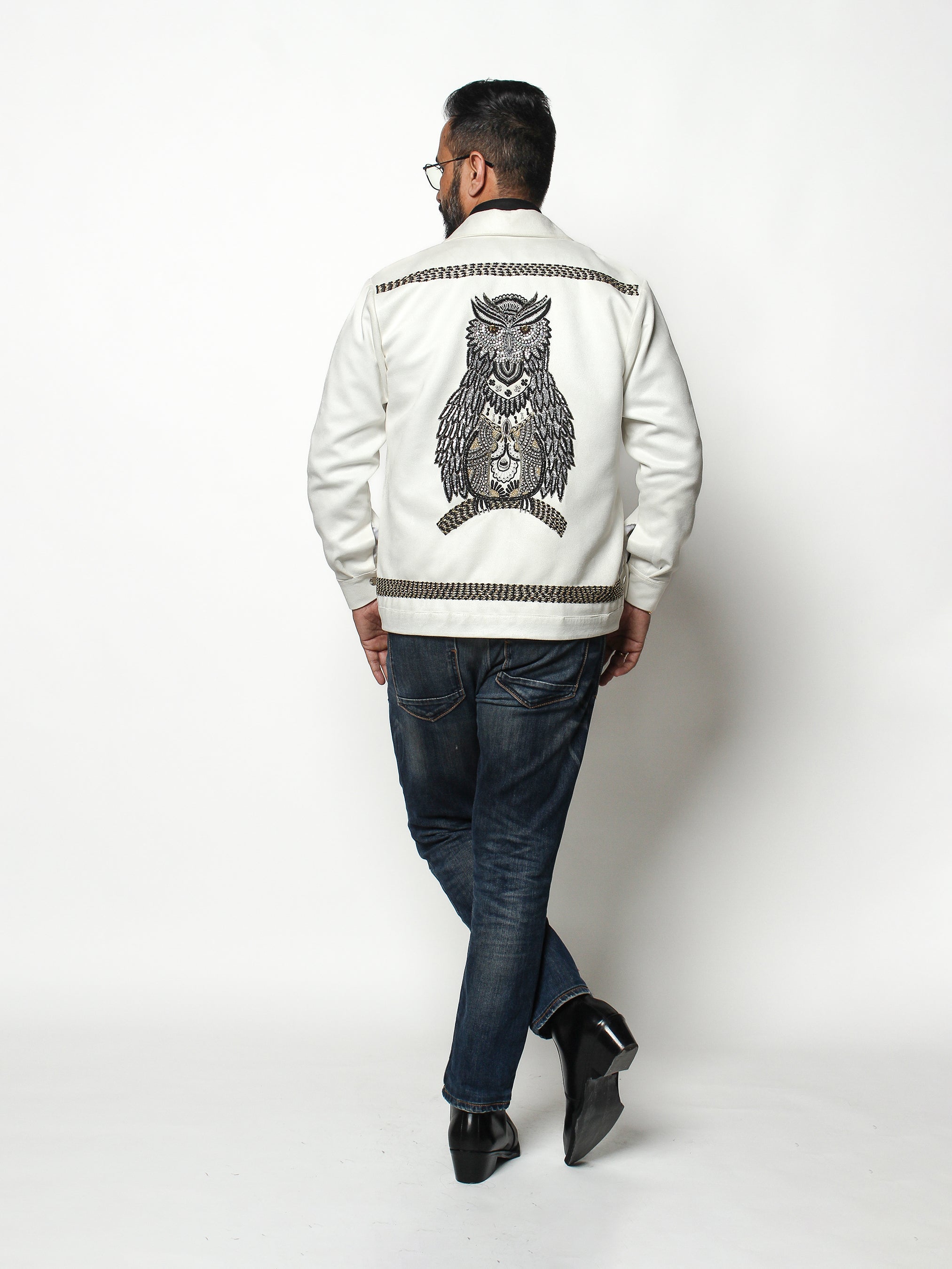 Owl Emblem Embroidered Jacket with Artisanal Detailing