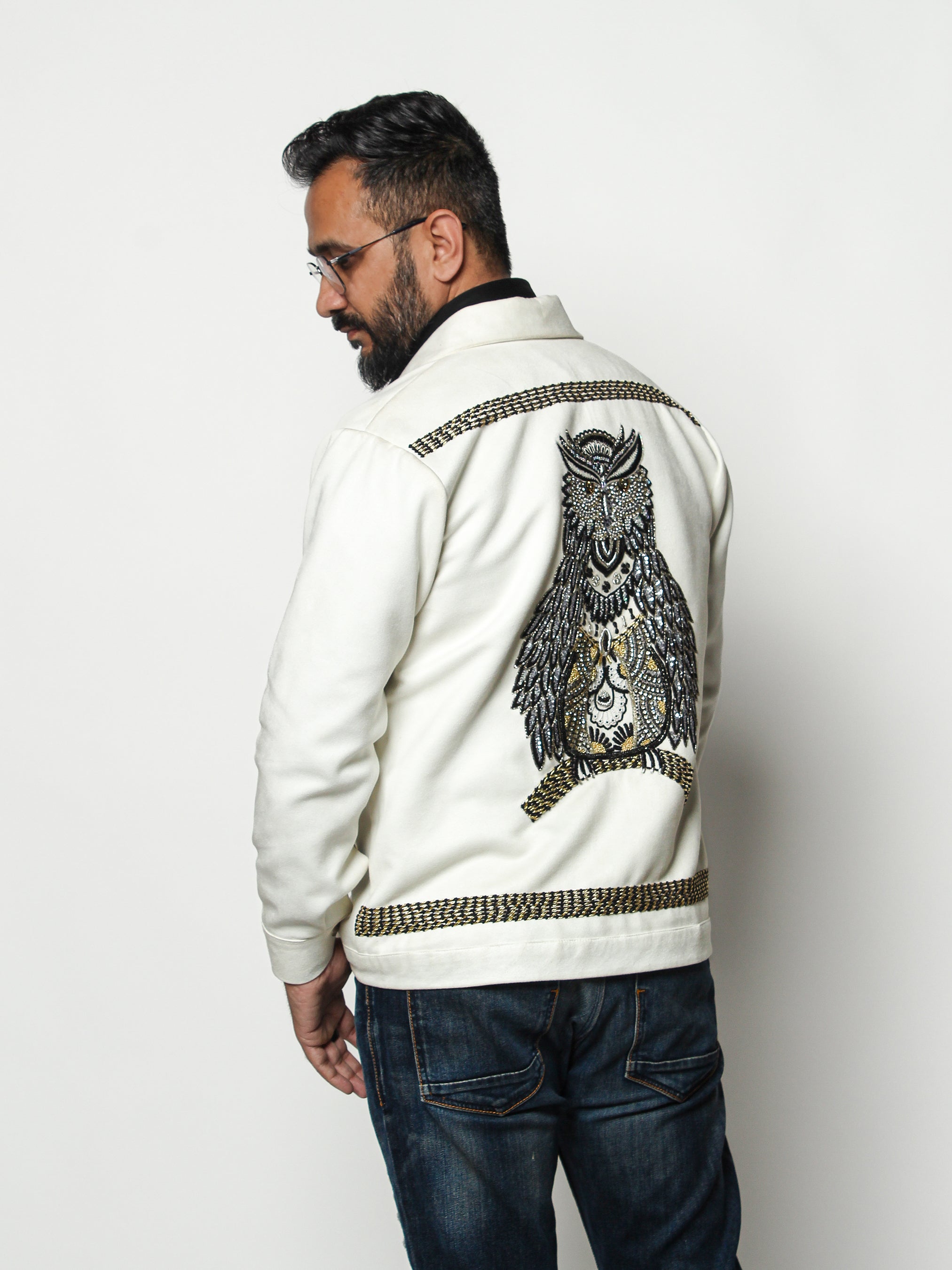 Owl Emblem Embroidered Jacket with Artisanal Detailing