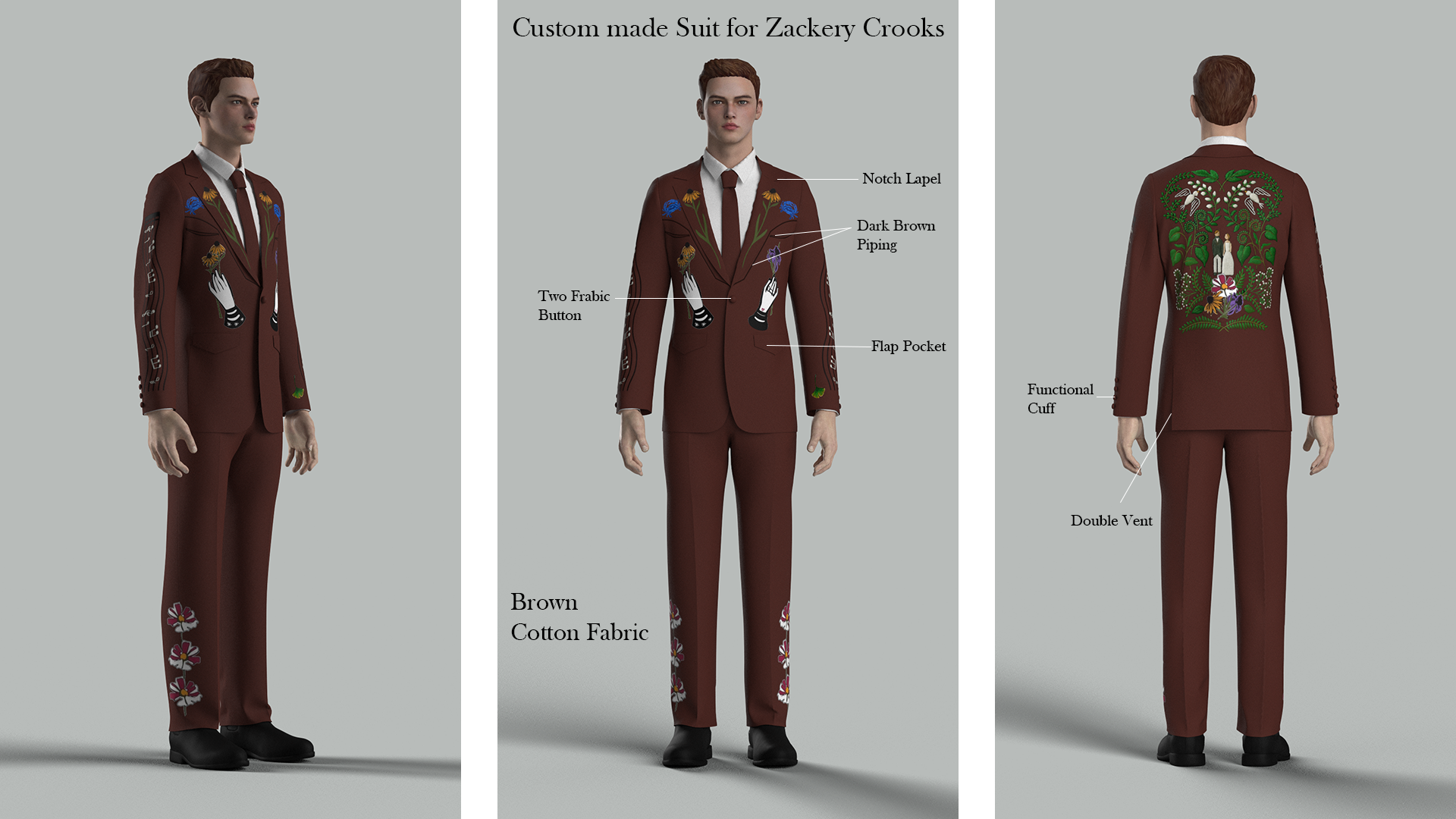 Custom Made 2 Piece Embroidered Suit for Zachery