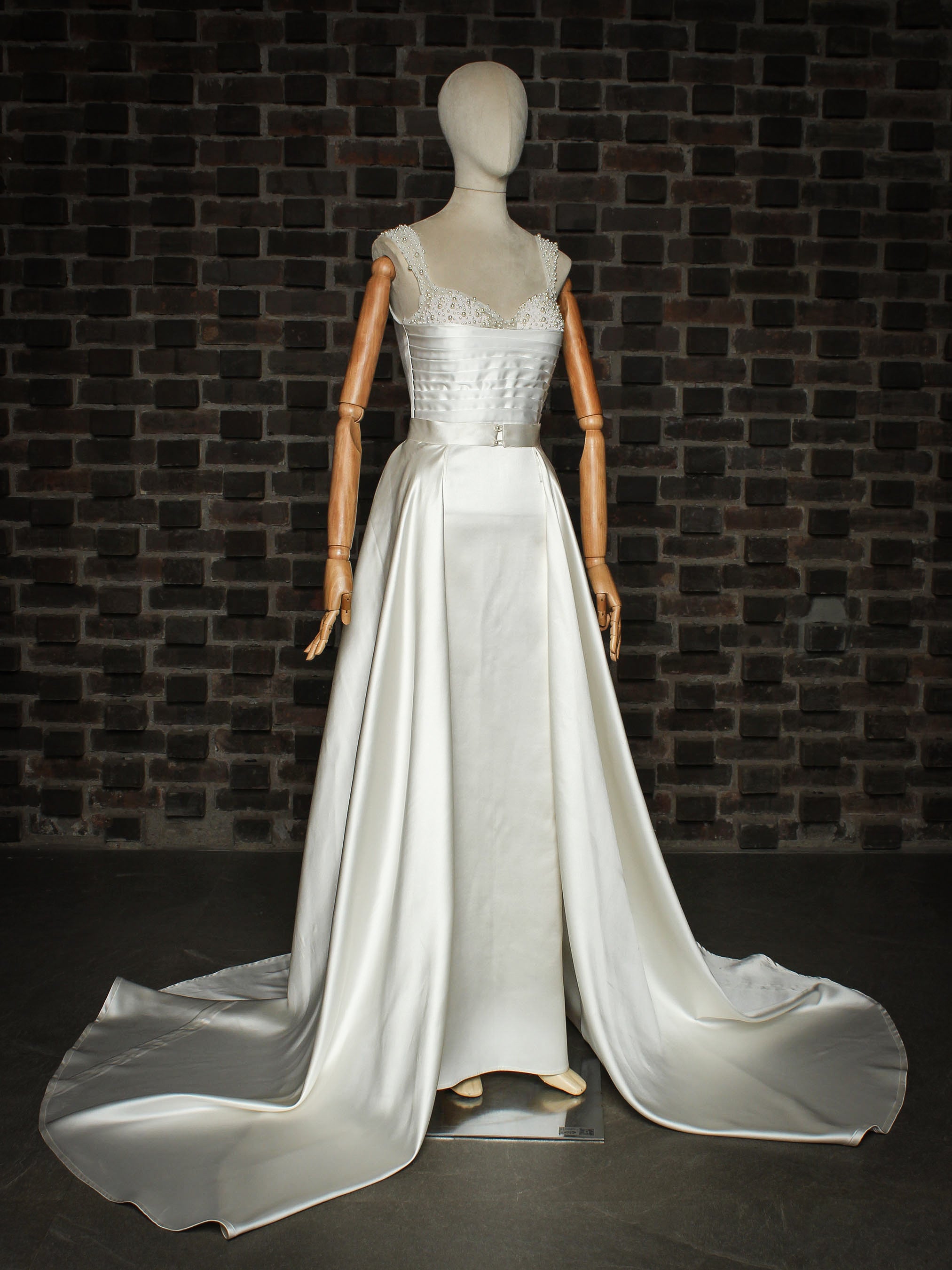 Pearl Beaded Satin Bridal Gown Addicted Bespoken