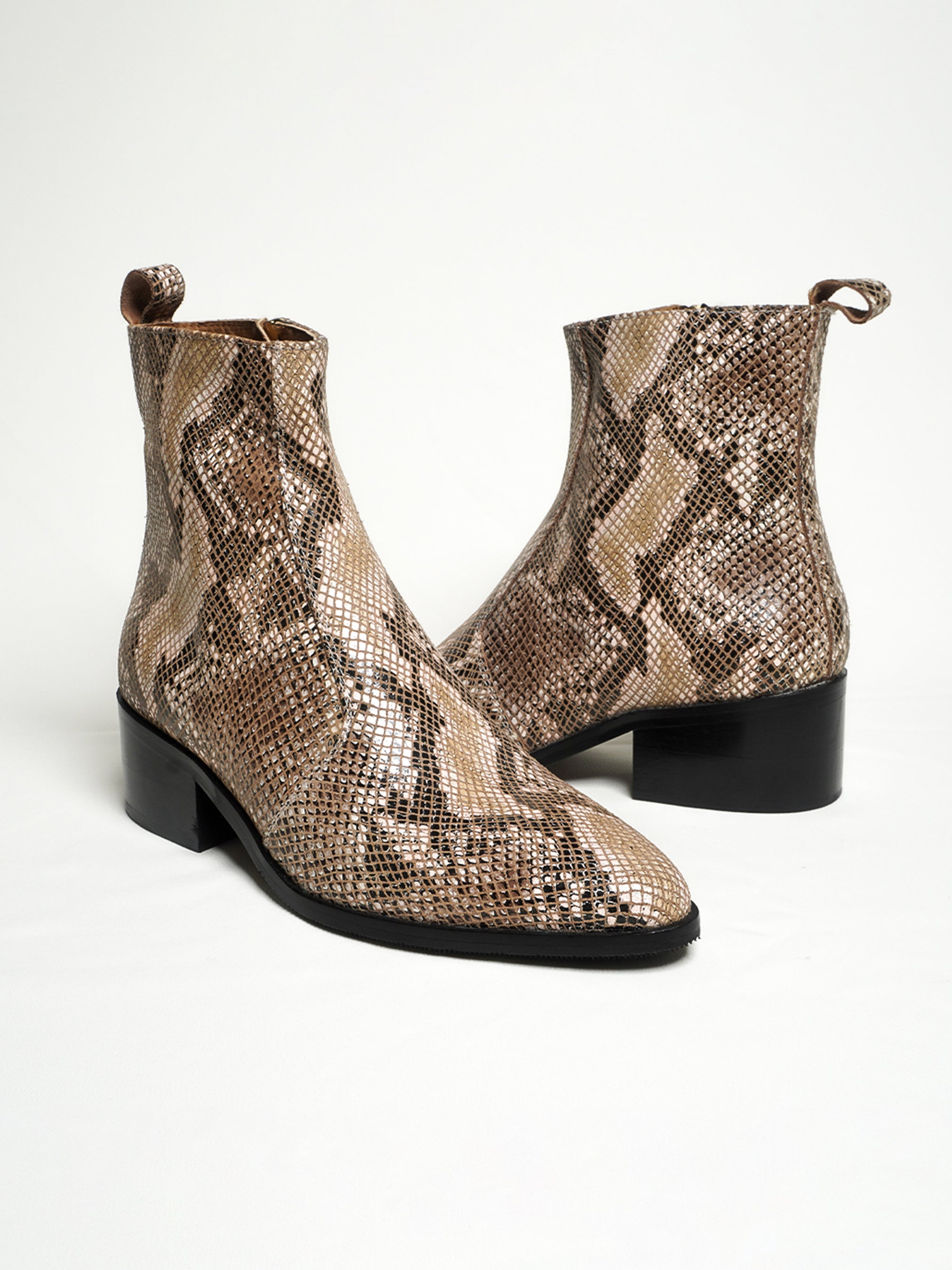 Snakeskin boots, Leather boots, Ankle boots, Ankle boots, Streetwear boots, Designer boots, Luxury boots.
