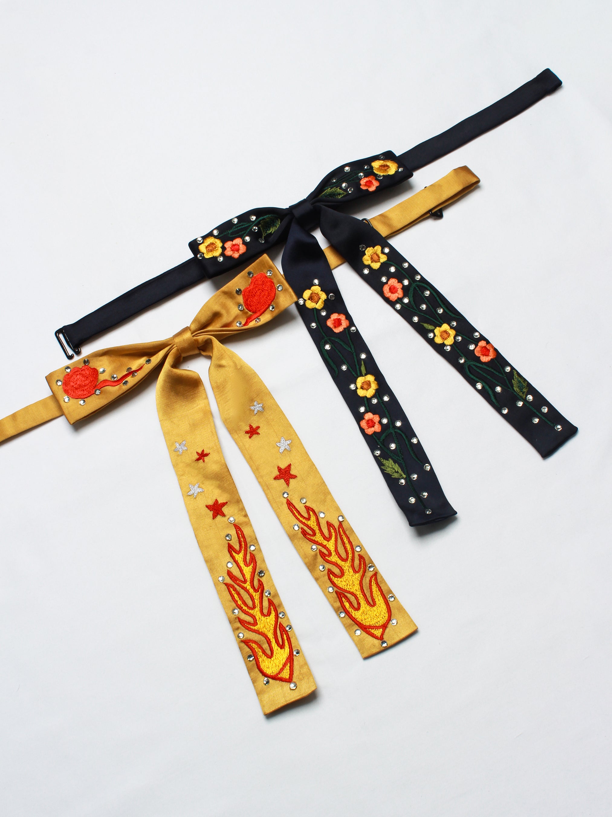 Western Flame & Floral Embroidered String Tie Set