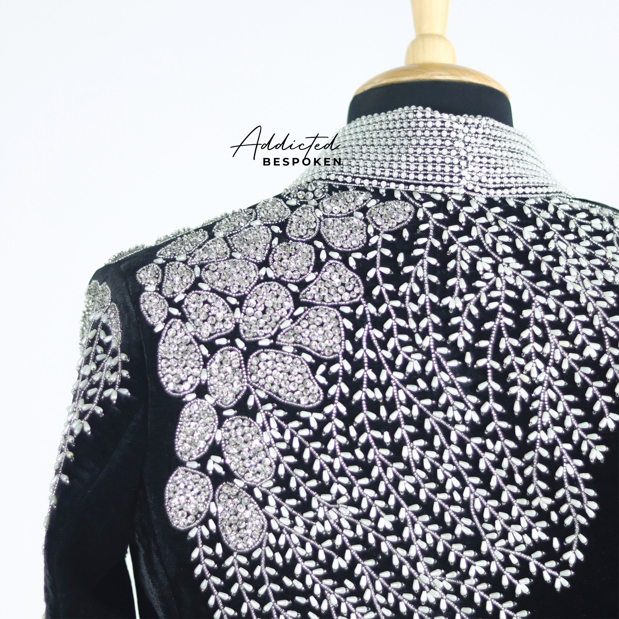 Silver embroidered back with beads