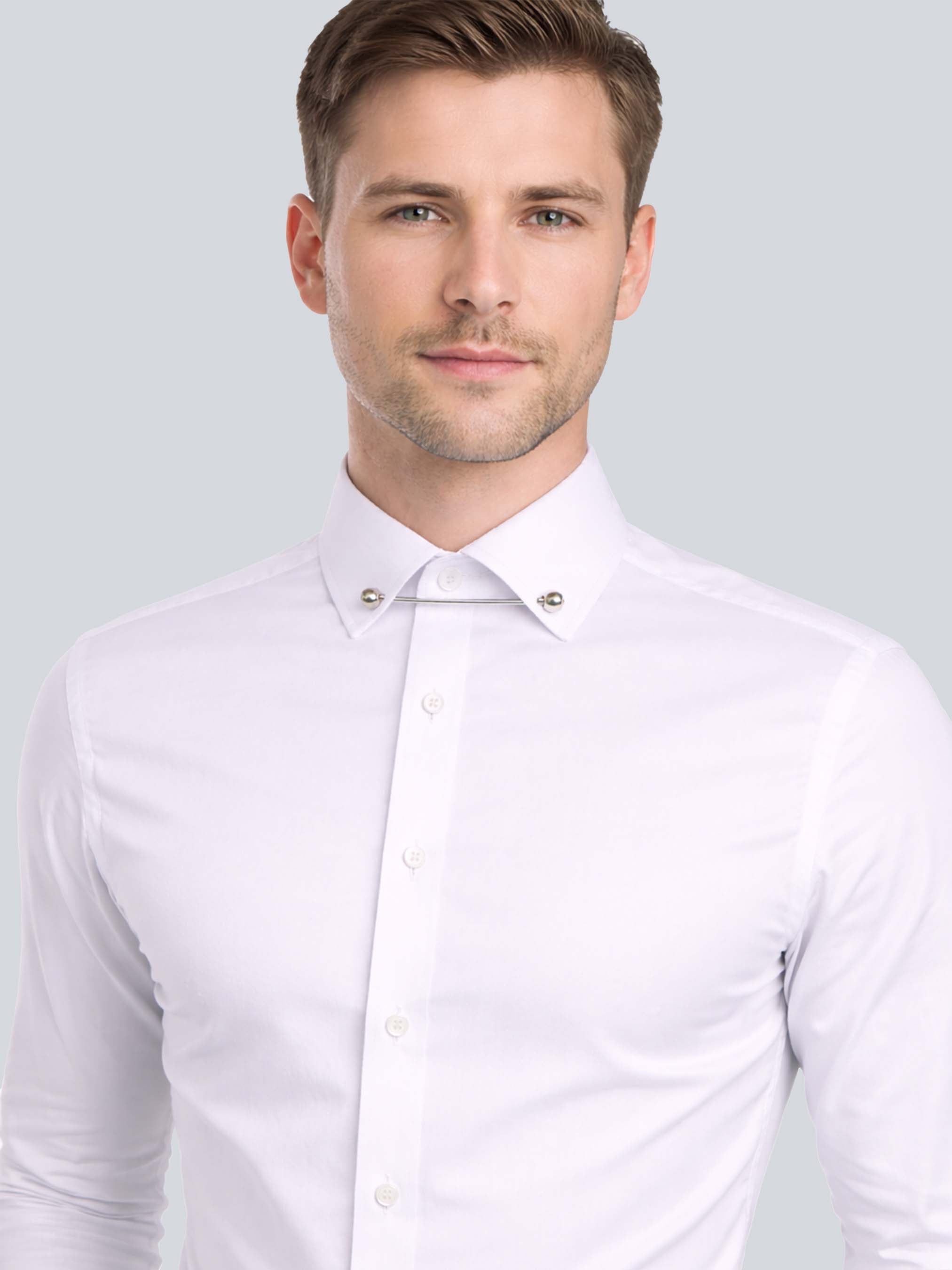 White Shirt with Collar Pin Addicted Bespoken