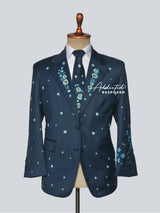 Midnight Teal Blue Embroidered Suit