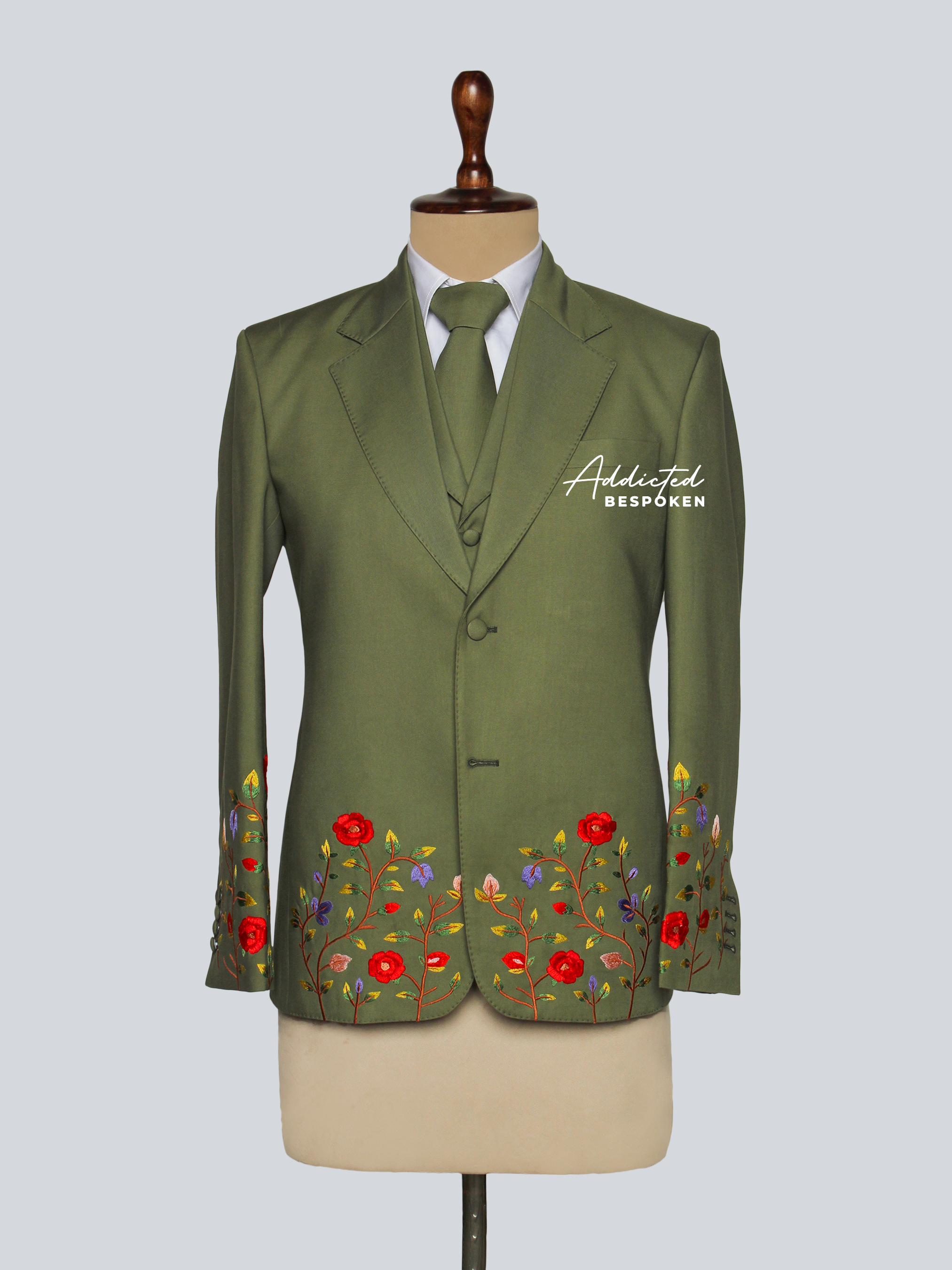 Green Botanical Embroidered Suit