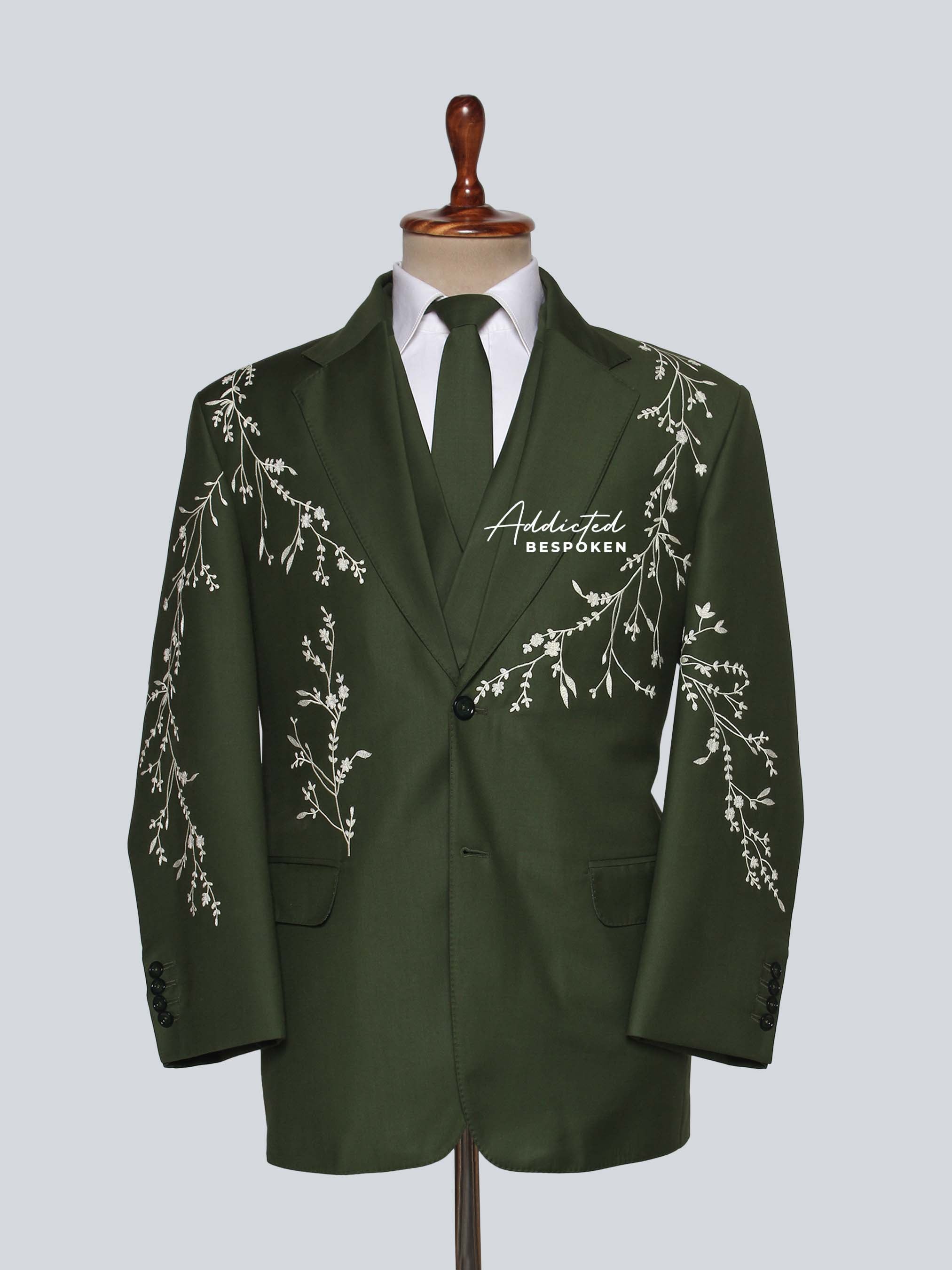 Green Embroidered Floral Suit Addicted Bespoken