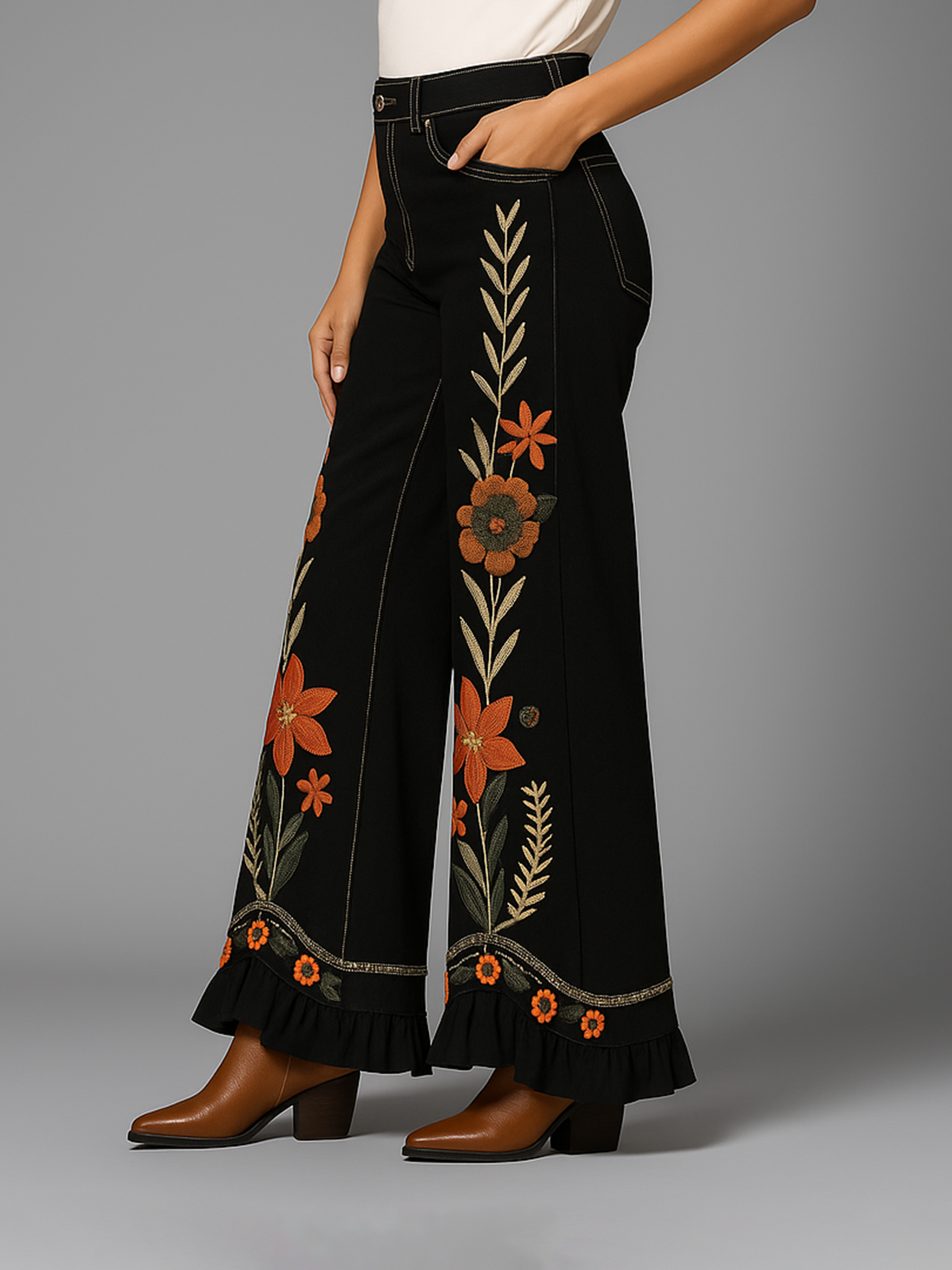 Wildflower Waltz Embroidered Pants