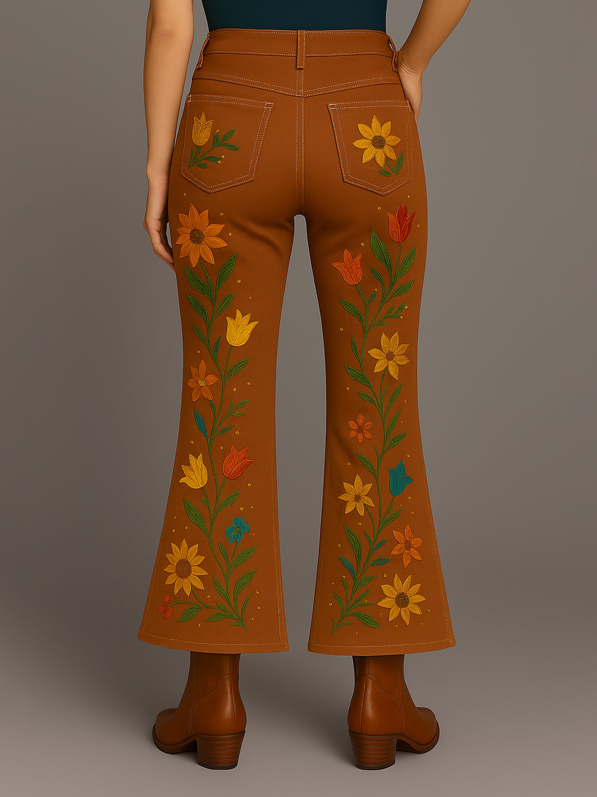 Rust Rodeo Floral Embroidered Pant