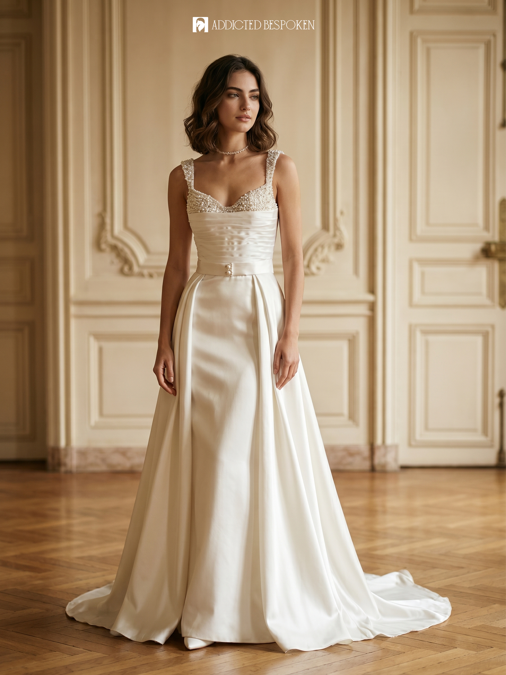 Pearl Beaded Satin Bridal Gown Addicted Bespoken