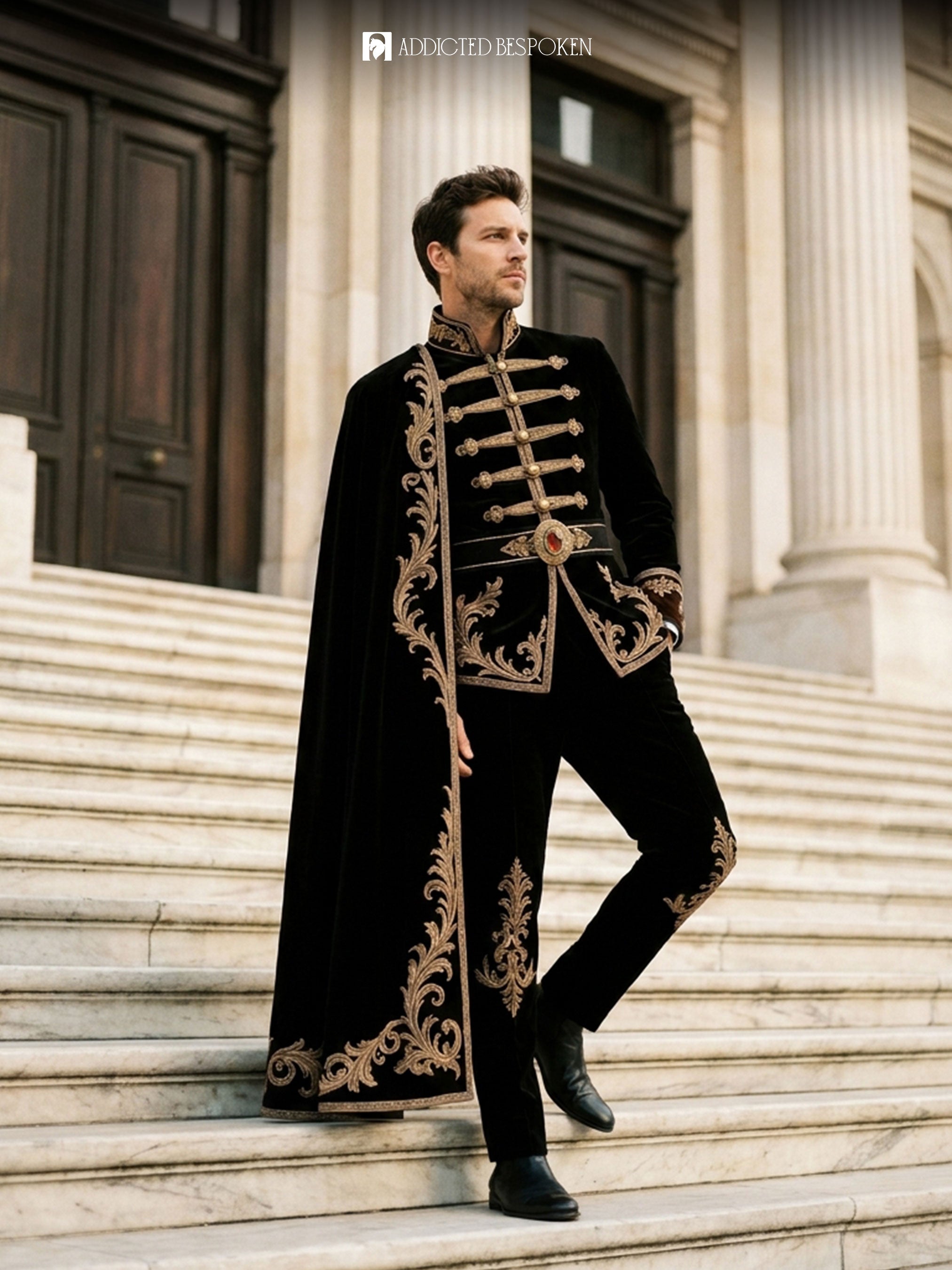 Gothic Royal Embroidered Suit with Cape Addicted Bespoken