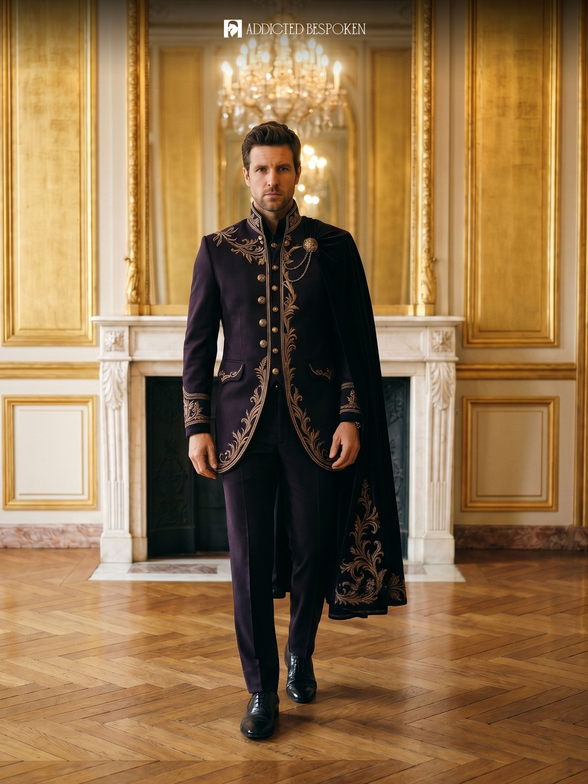 Imperial Gothic Embroidered Suit with Cape Addicted Bespoken
