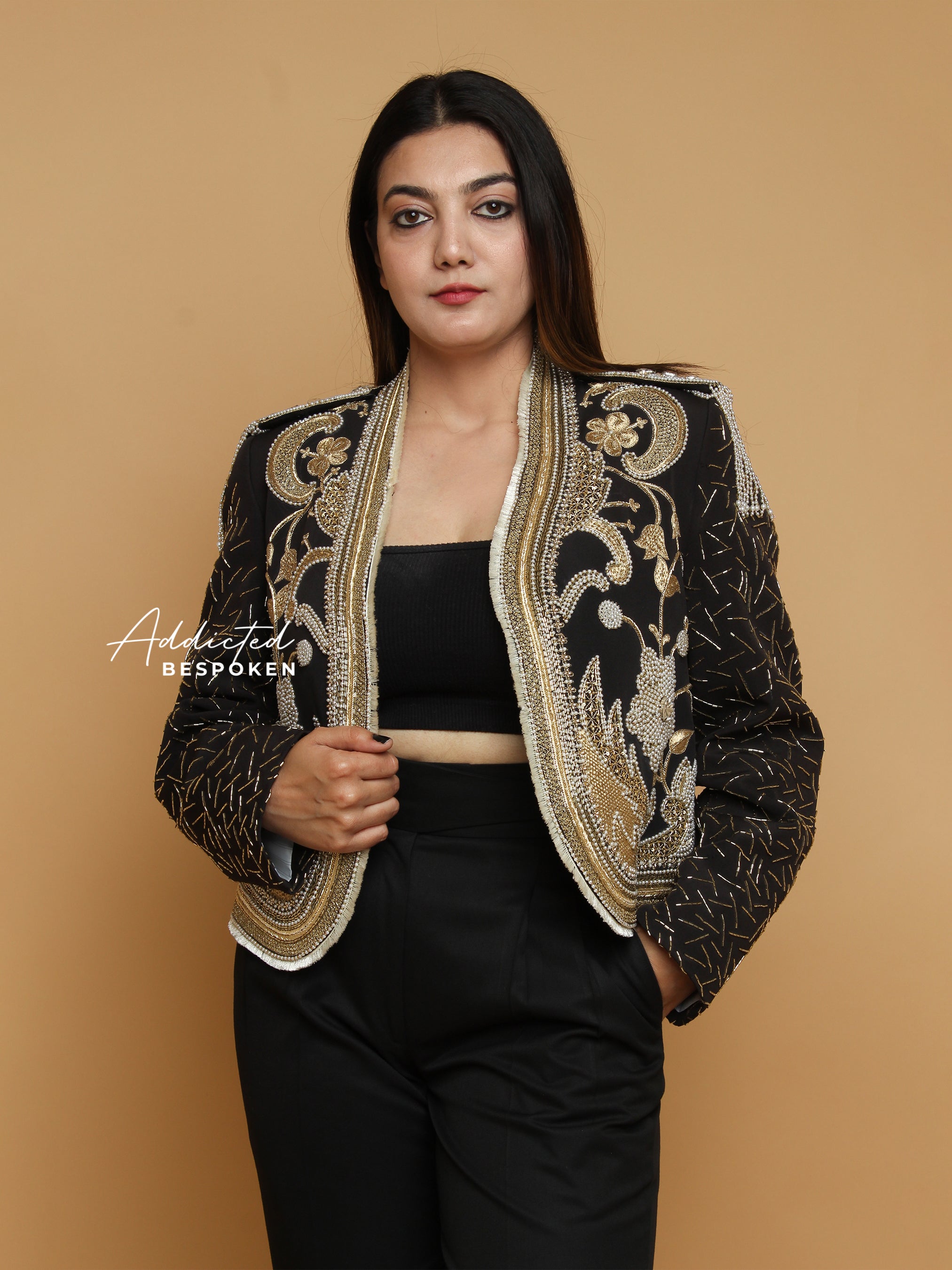 Gilded Fur and Beads Crop Jacket(CLS)