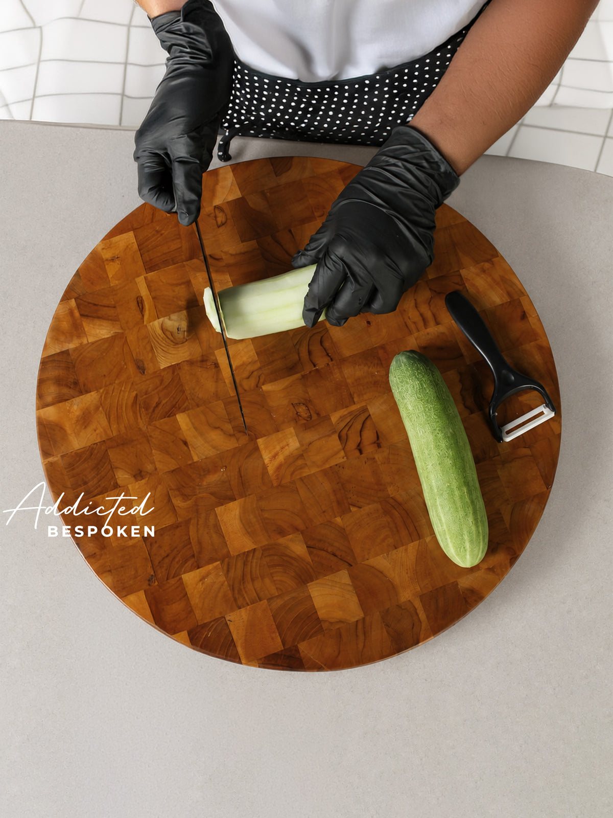 Round End Grain Wooden Chopping Board – Handmade Circular Cutting Board for Kitchen Addicted Bespoken