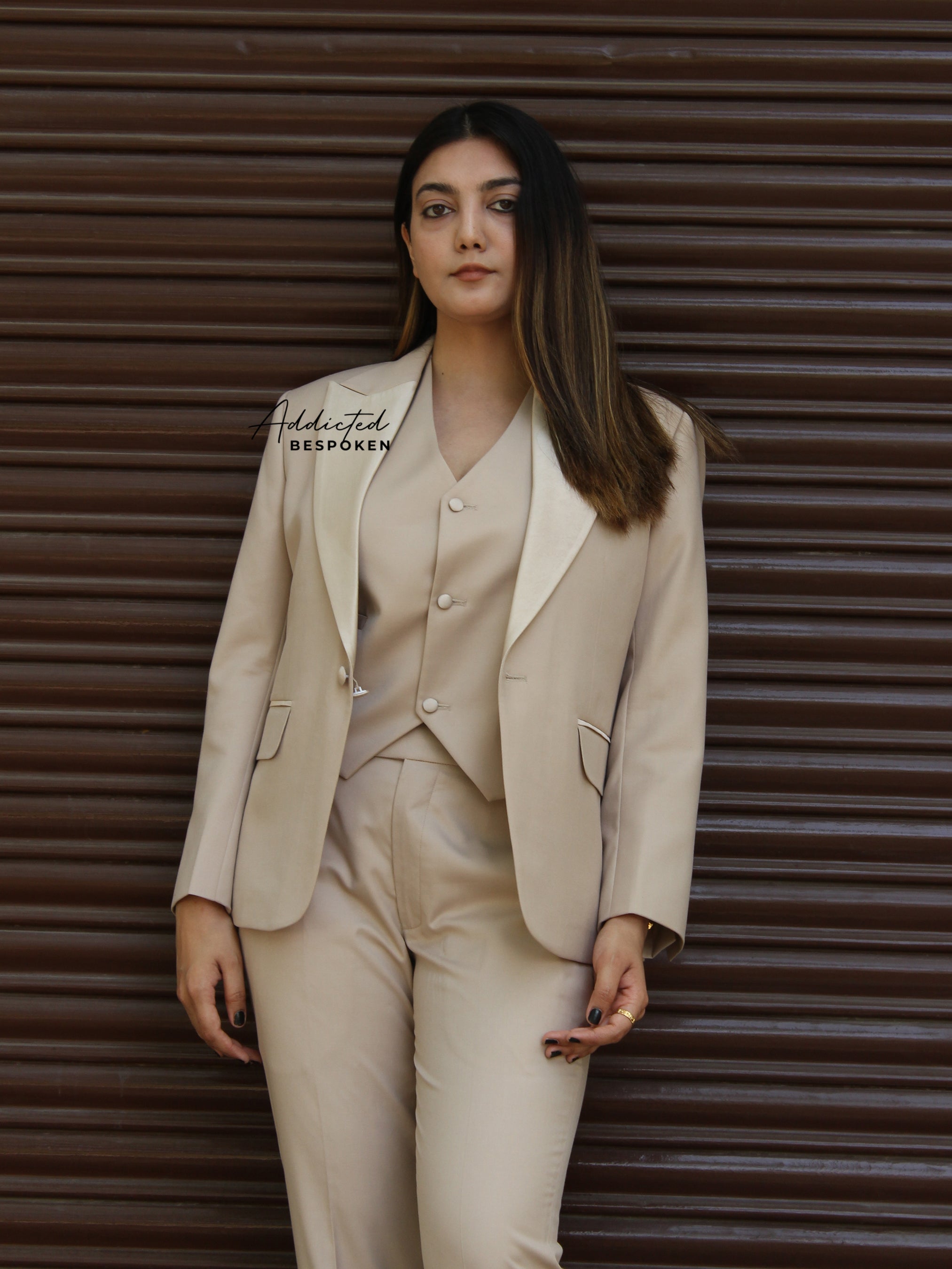 Tailored Beige Tuxedo Suit(CLS)