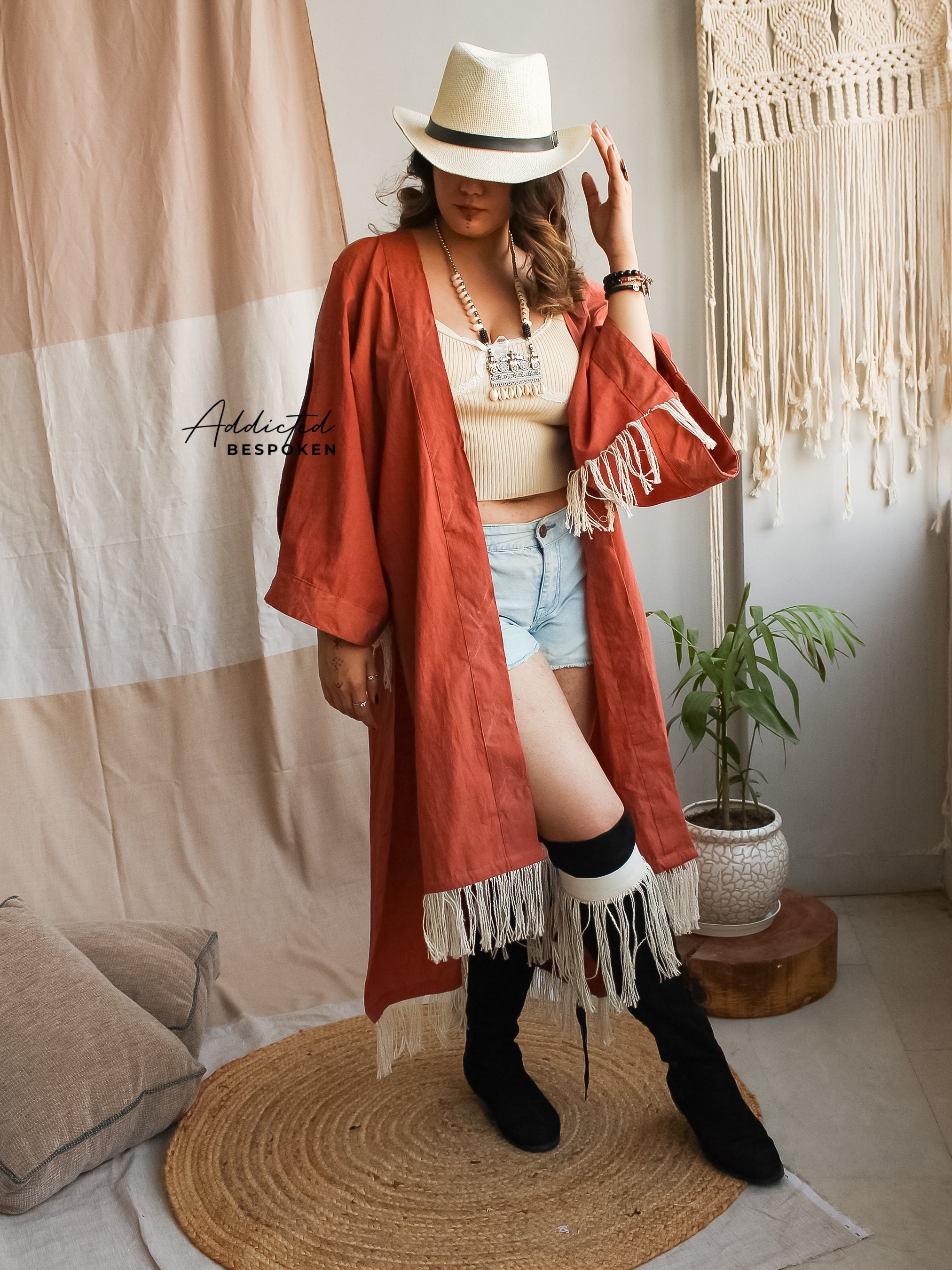 Fringed Linen Kimono Jacket